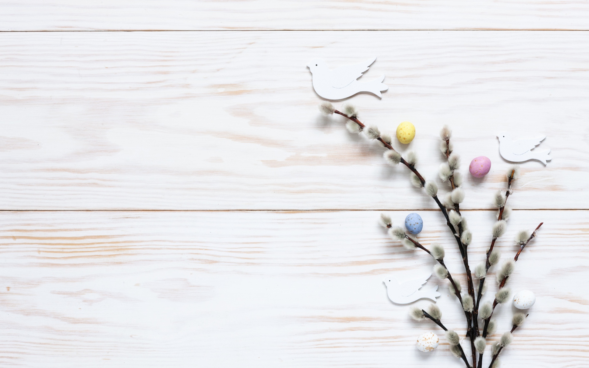 Ветка вербы на столе шаблон для открытки на Пасху 