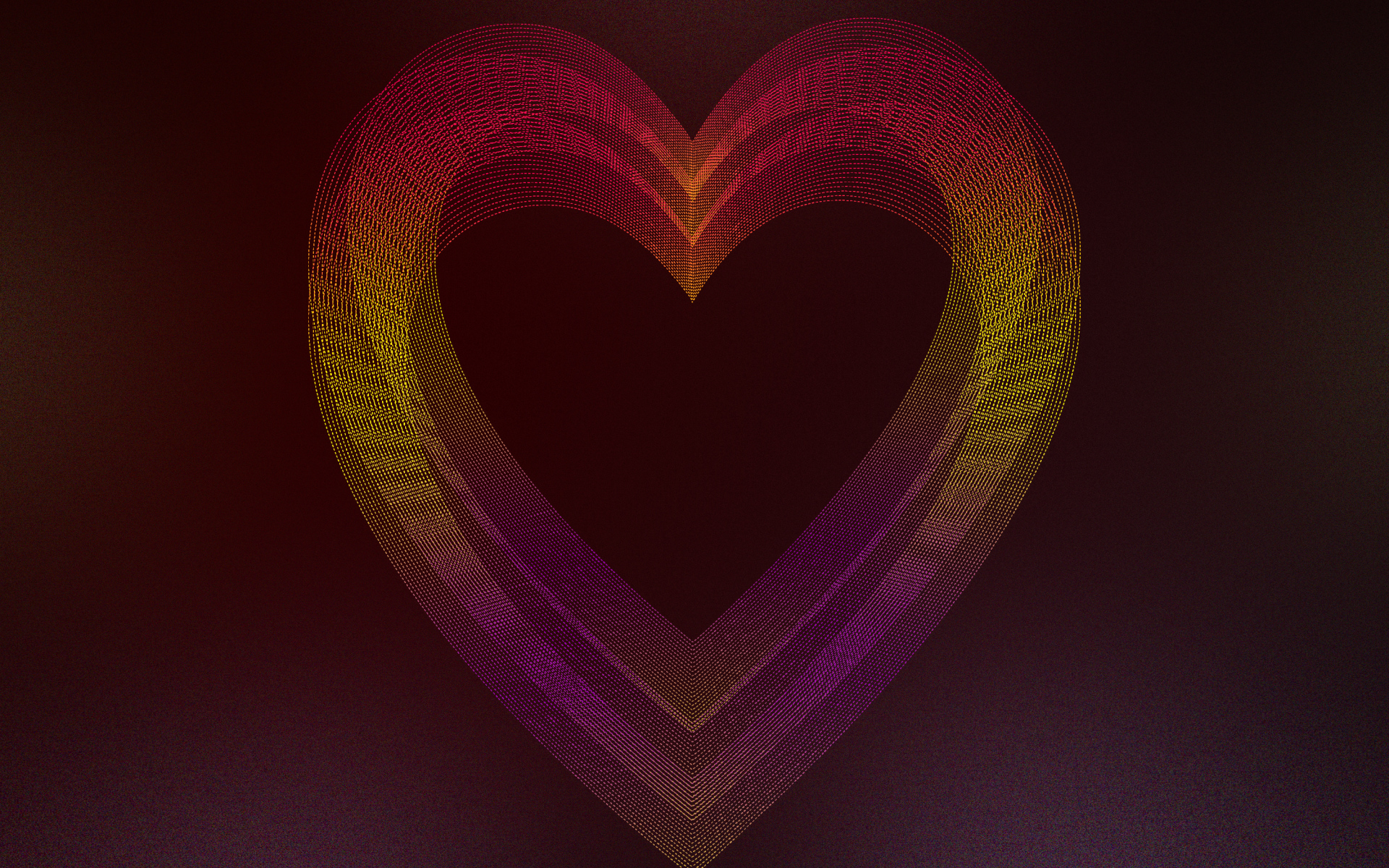 Большое неоновое сердце на бордовом фоне