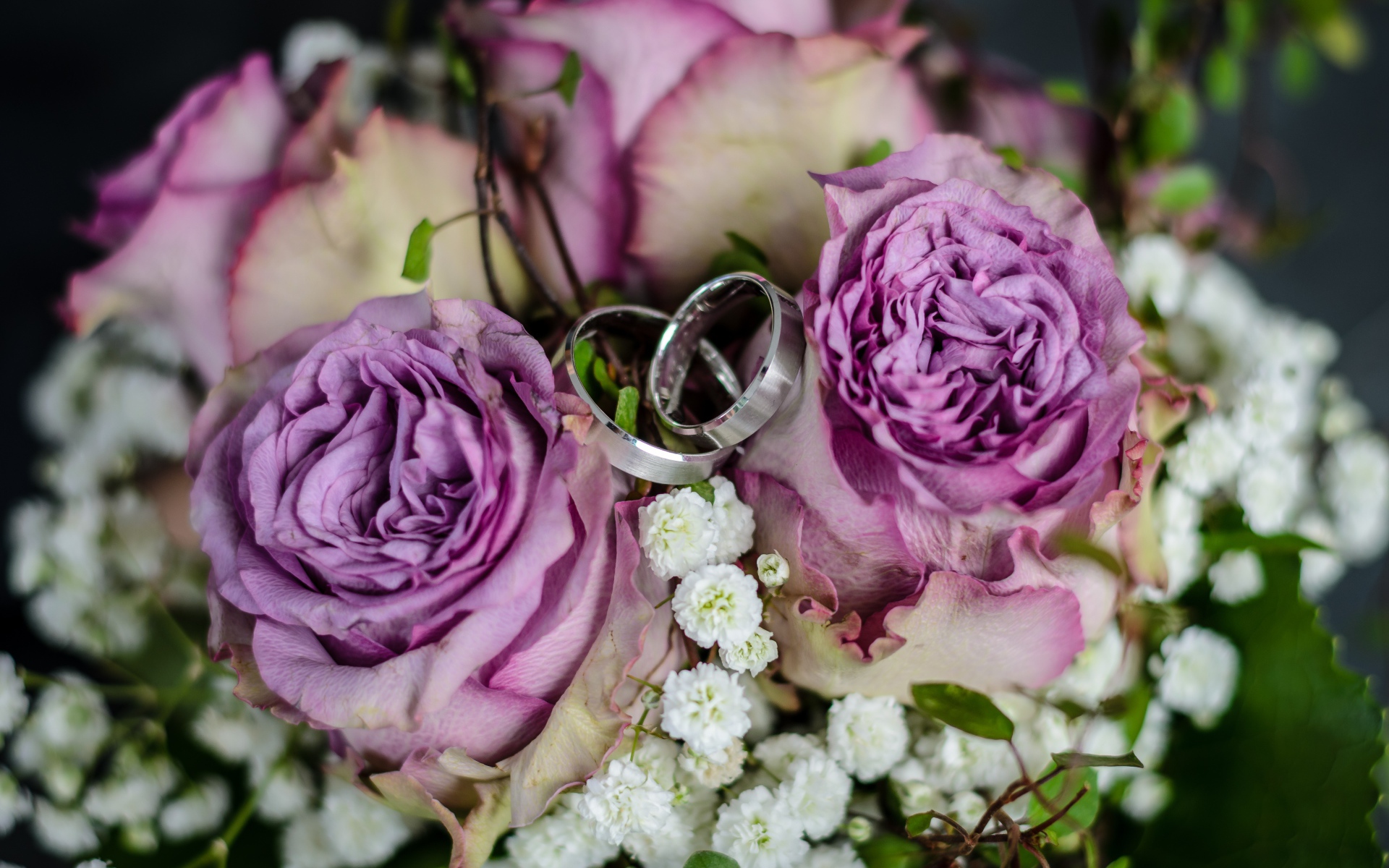 Два серебряных кольца с букетом