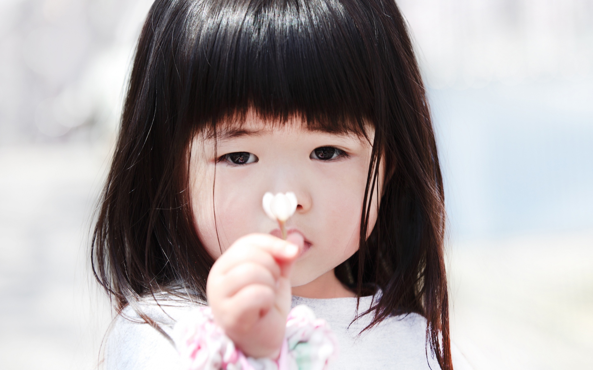 Маленькая девочка азиатка с цветком