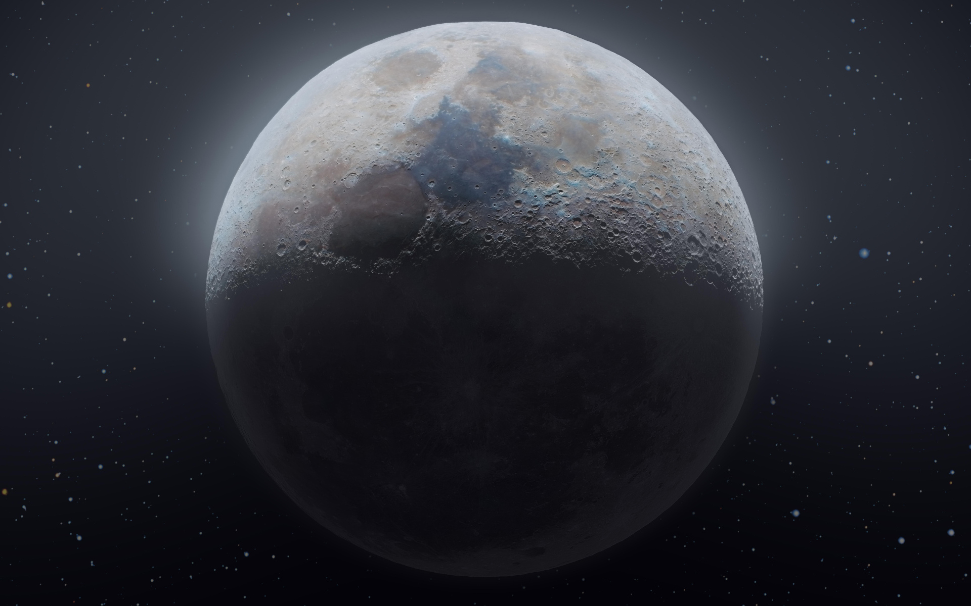 Большая холодная луна в звездном небе крупным планом