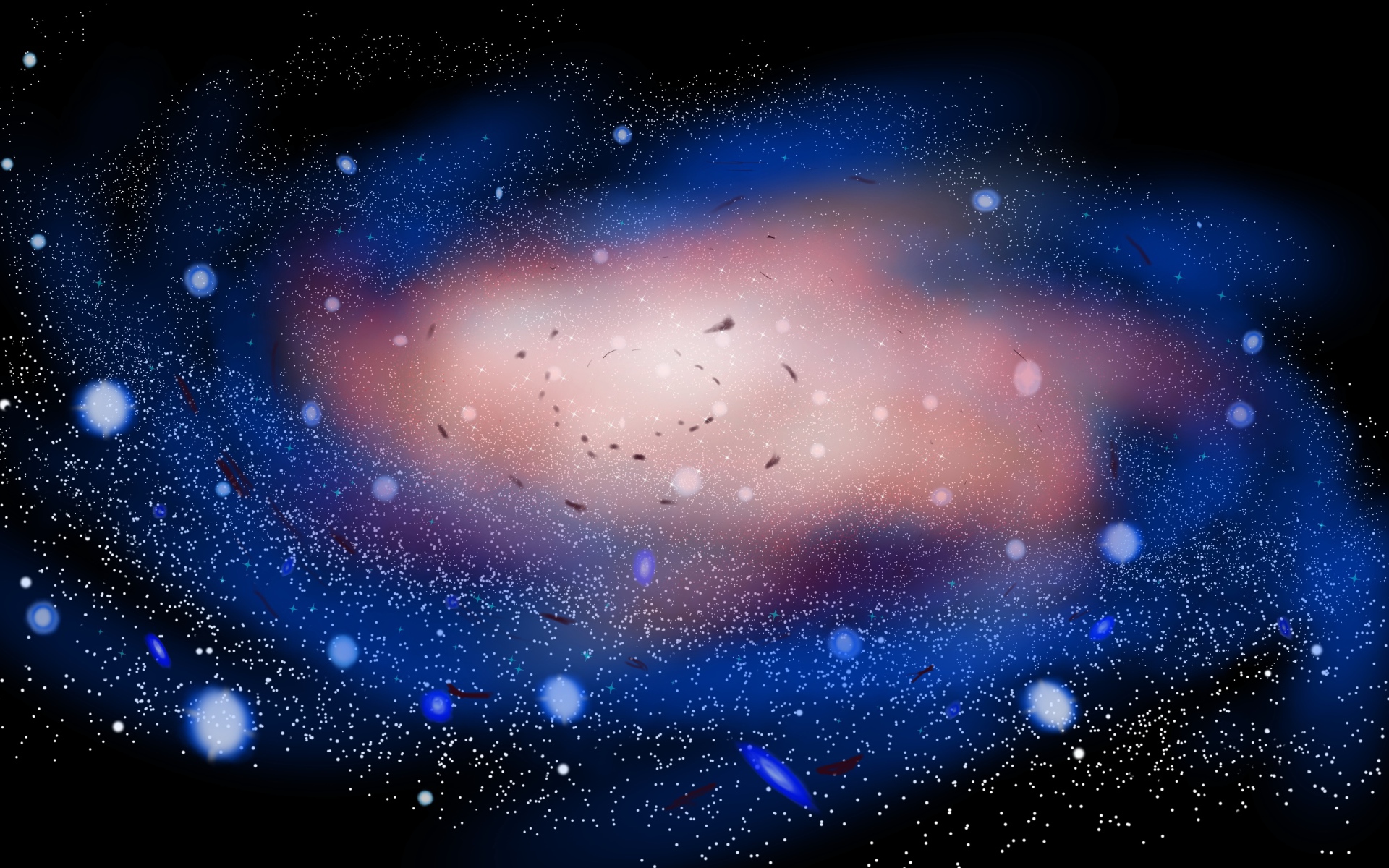 Спиральная неоновая галактика на черном фоне