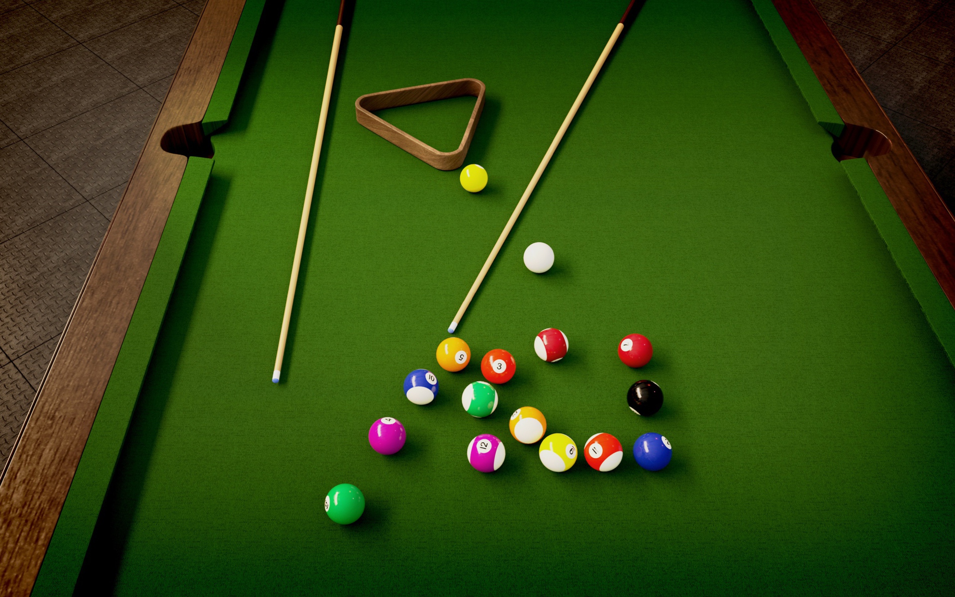 Large pool table with balls
