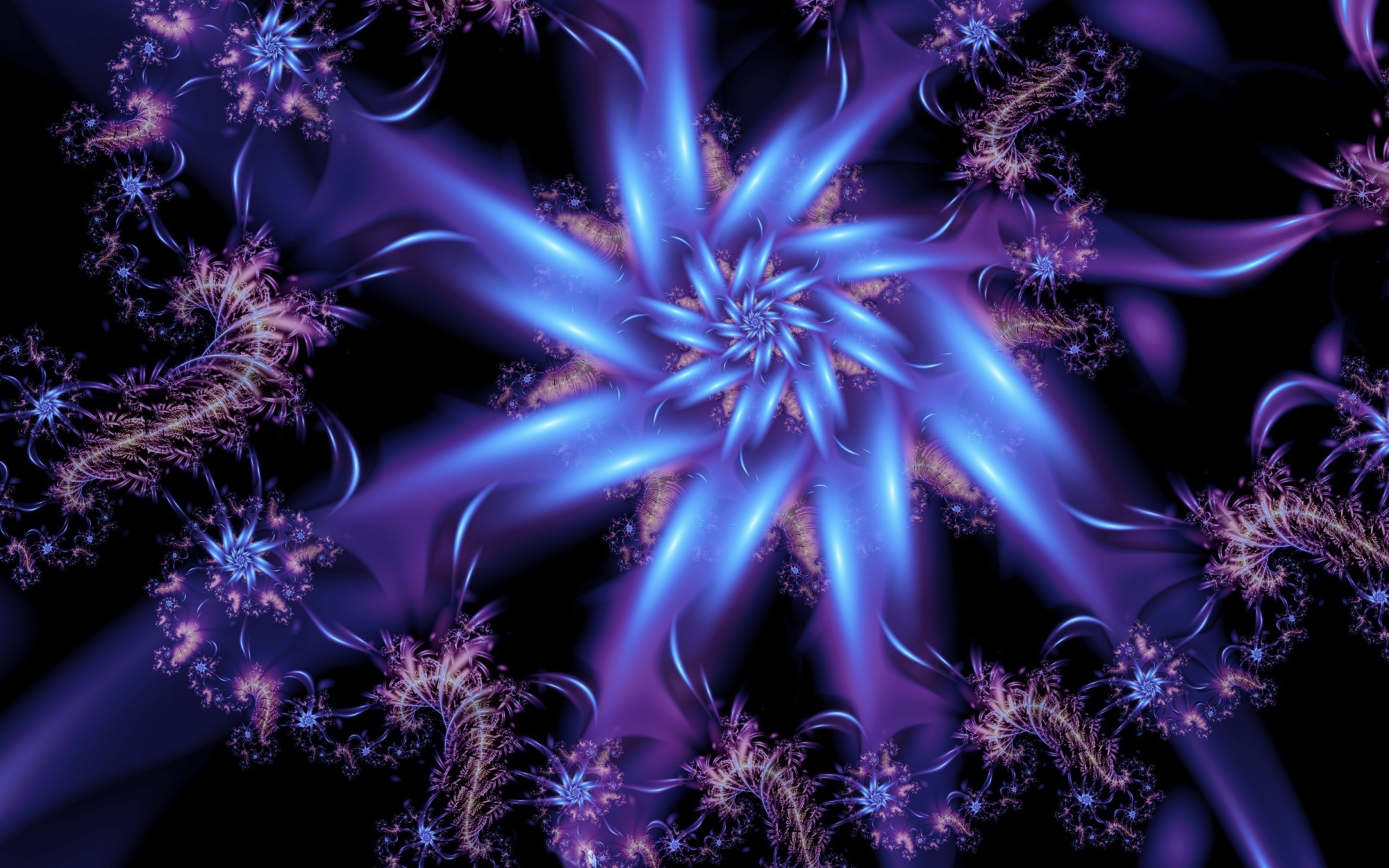 Красивый неоновый абстрактный цветок на черном фоне 