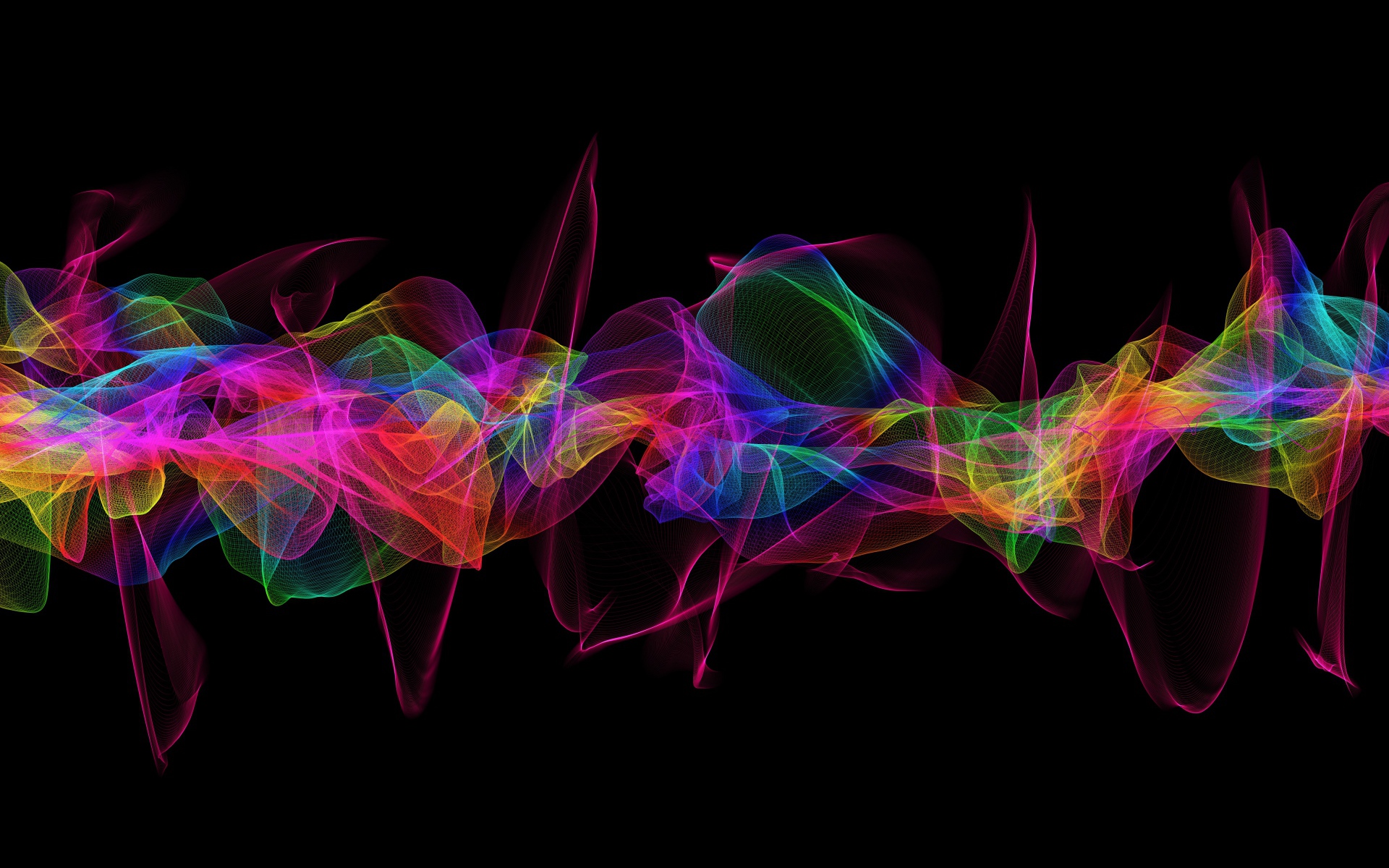 Красочные яркие абстрактные волны на черном фоне