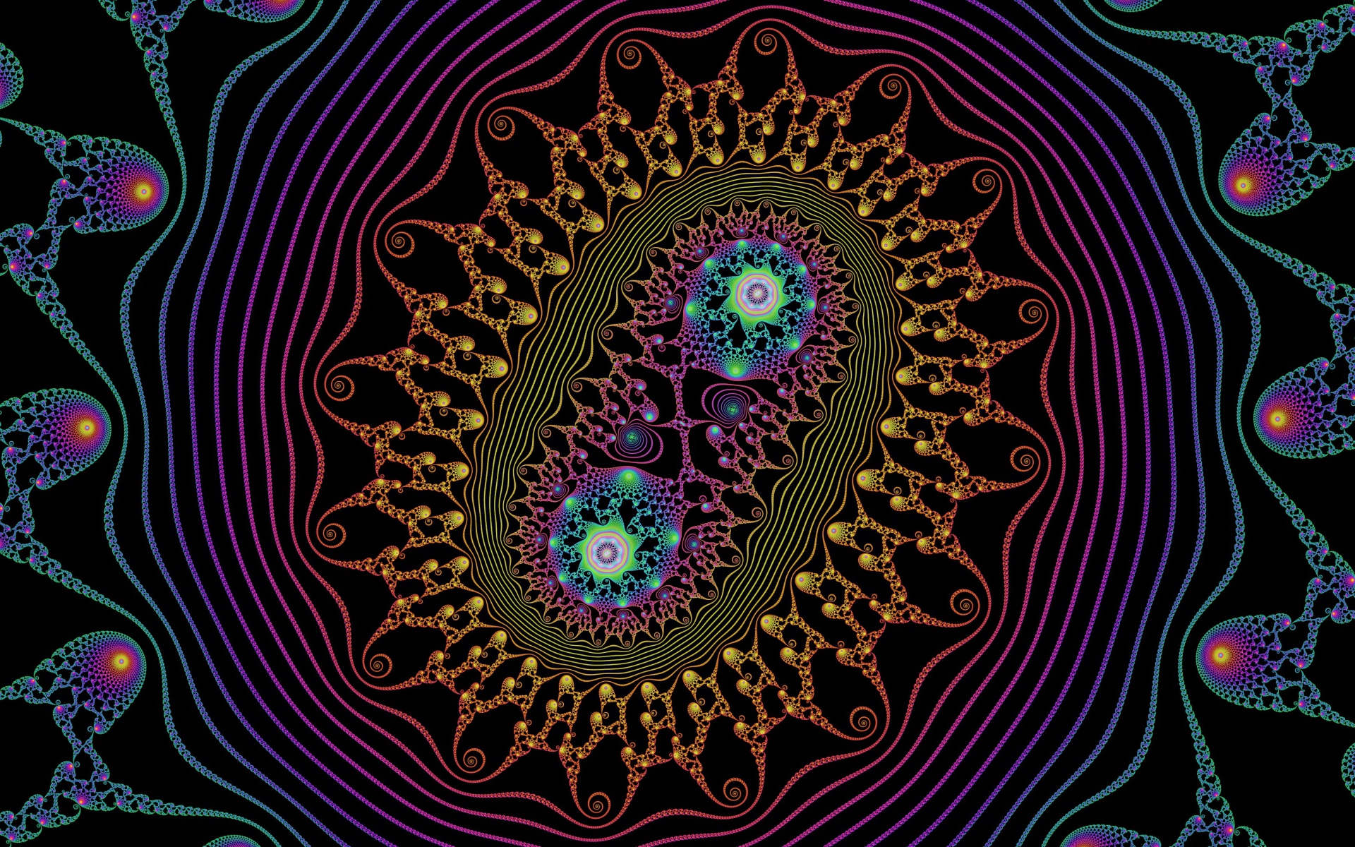 Разноцветный узор с бактериями на черном фоне