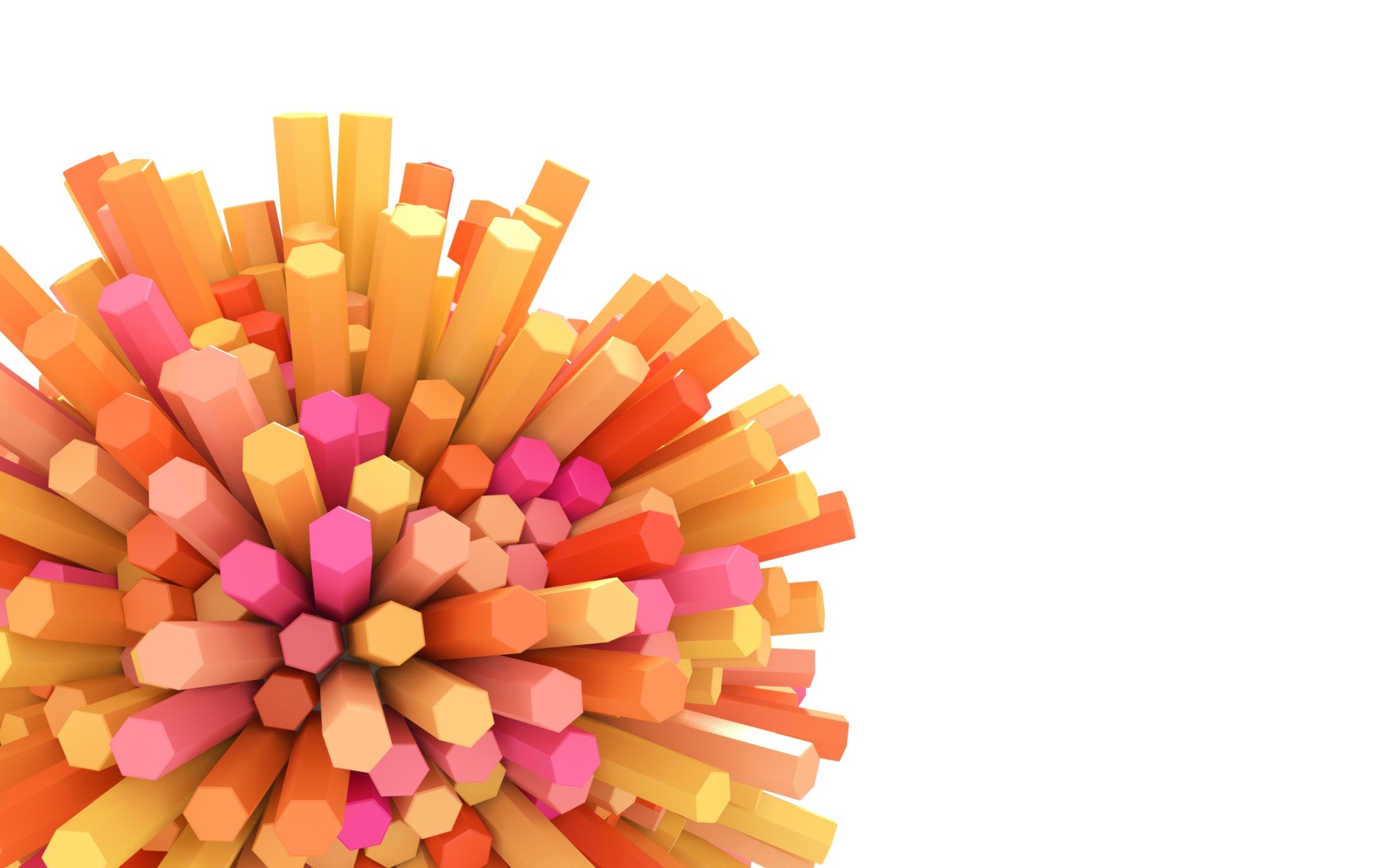 Оранжевые и розовые шестиугольные палочки на белом фоне
