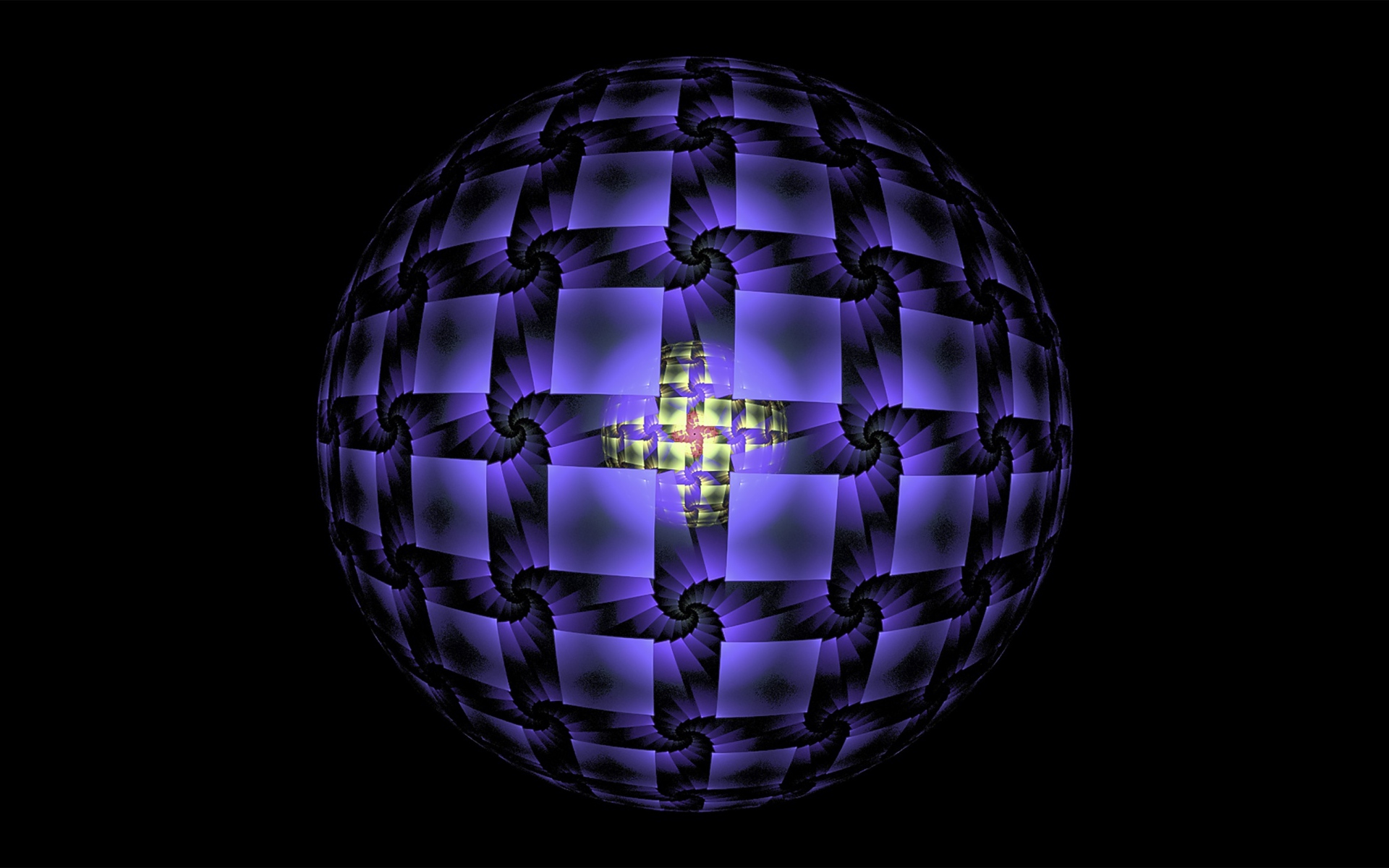 Фиолетовая сфера на черном фоне фрактал