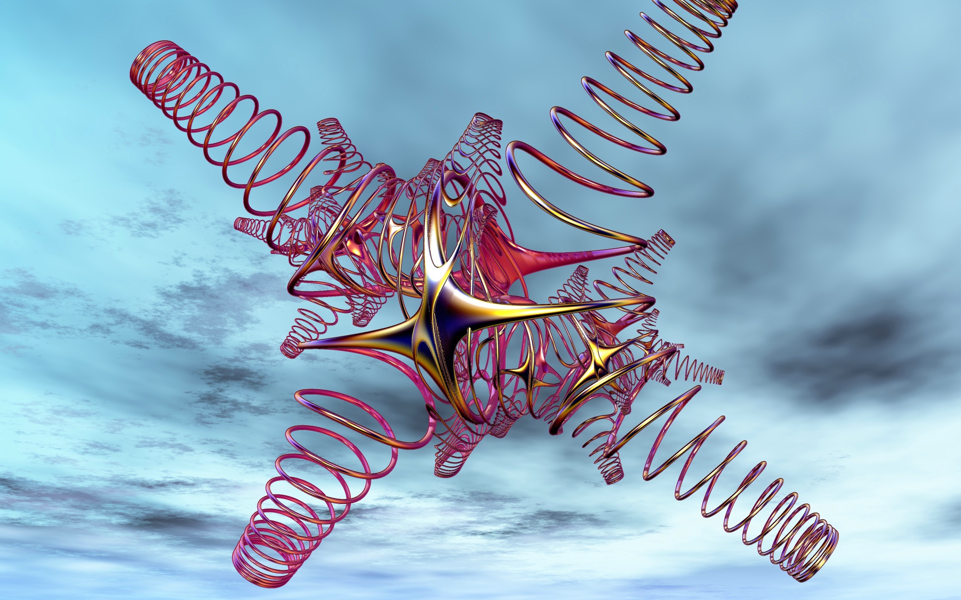 Красный спиральный рисунок на фоне неба