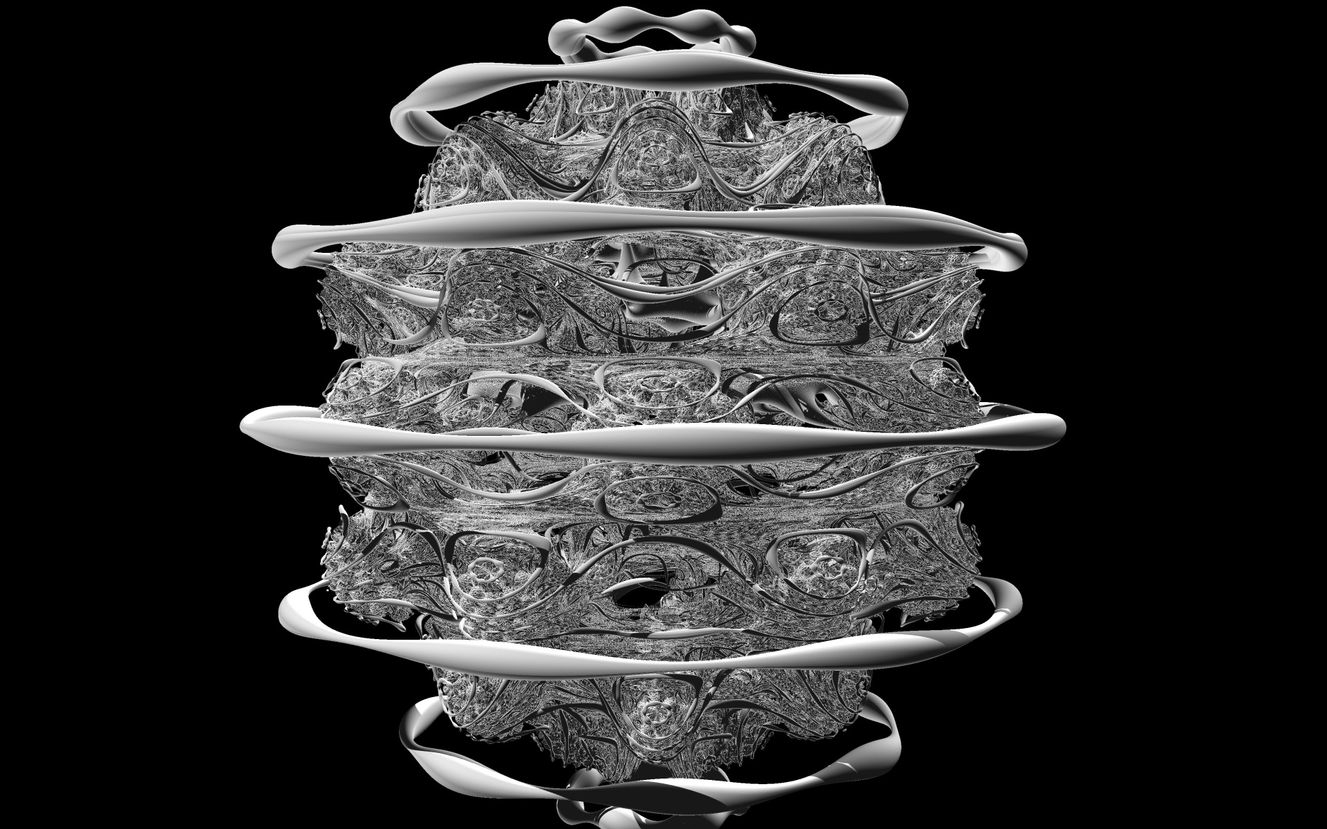 Белый фрактальный рисунок на черном фоне