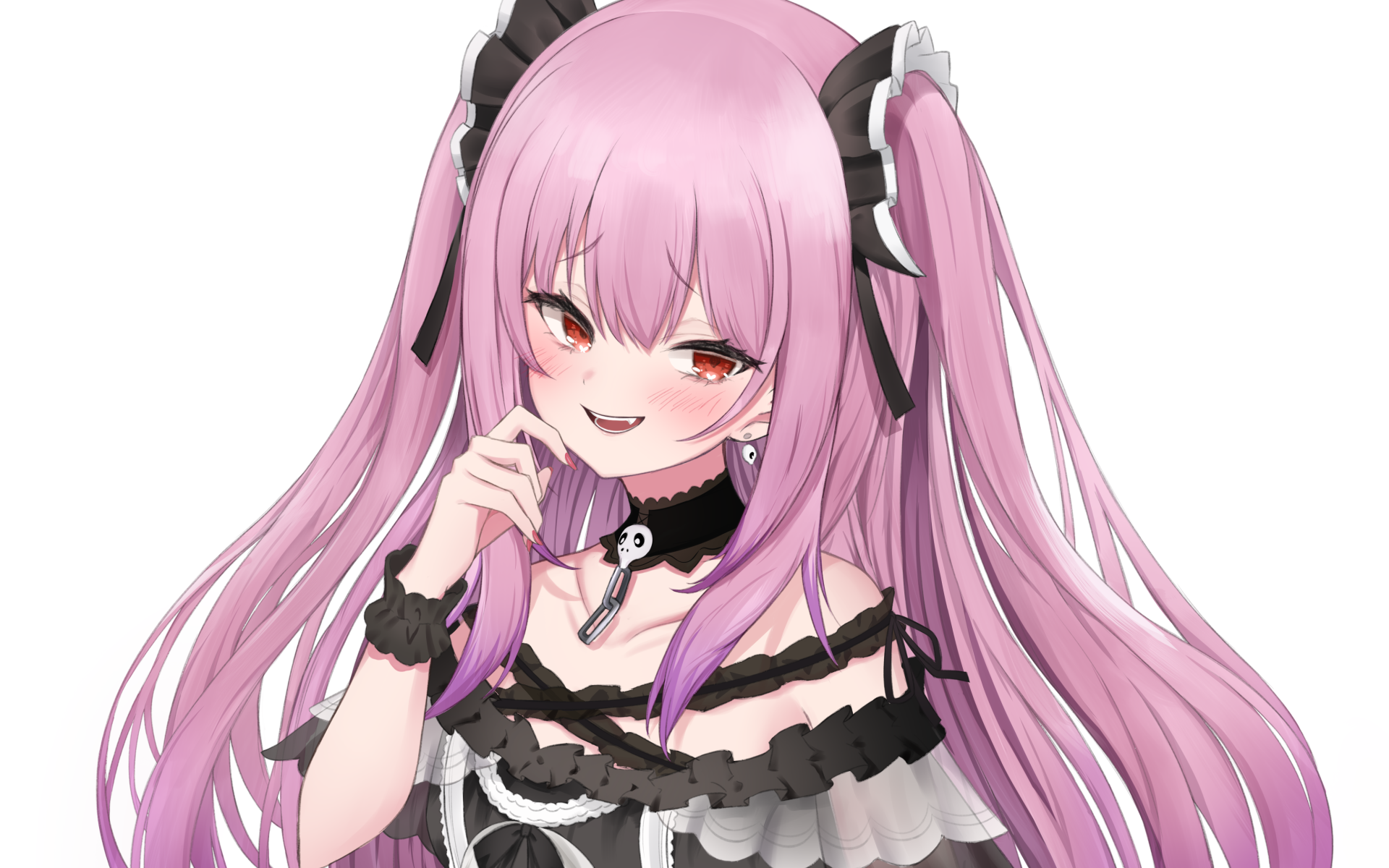 Девушка аниме с розовыми волосами на белом фоне