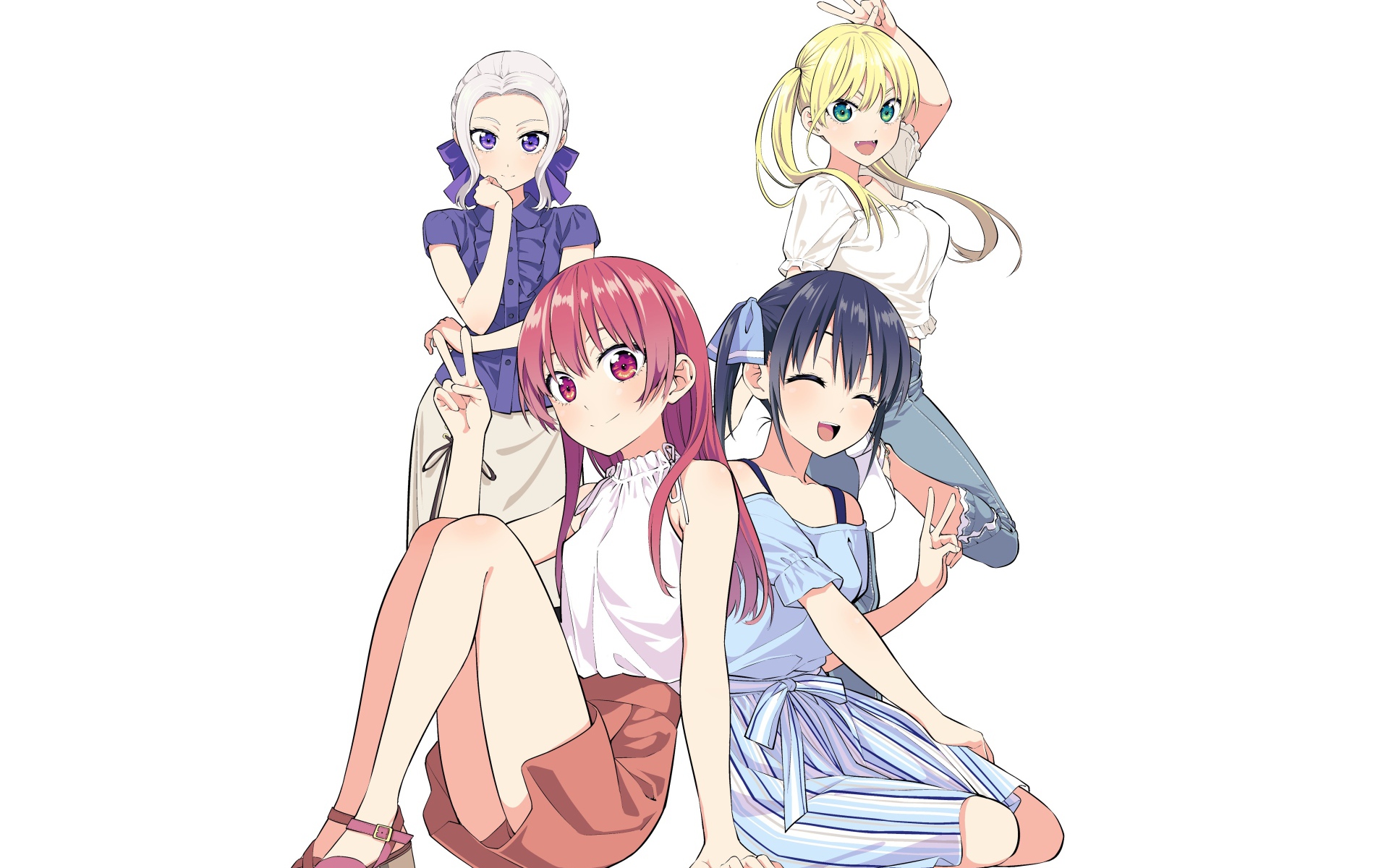 Девушки из аниме  Kanojo mo Kanojo на белом фоне