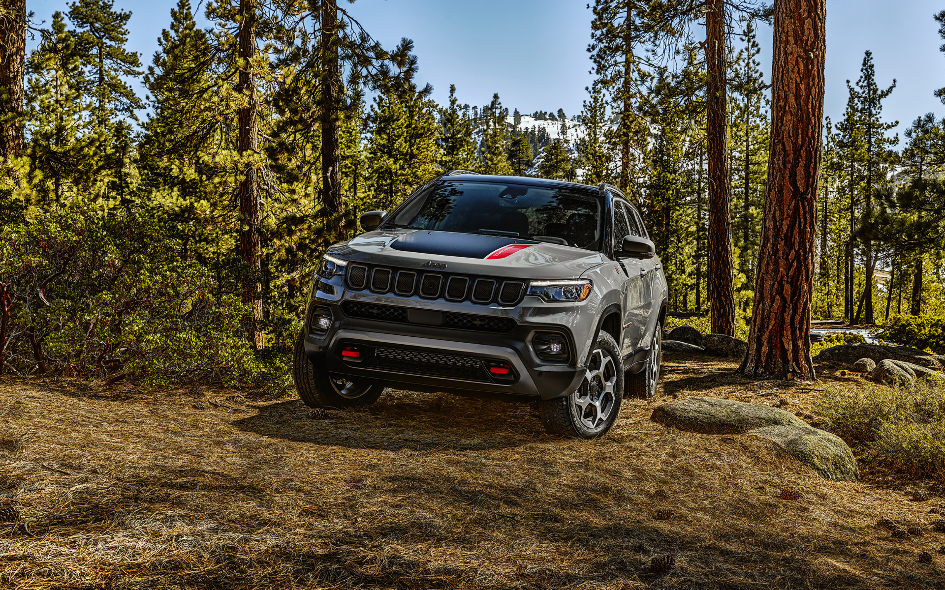 Внедорожник Jeep Compass Trailhawk, 2022 года в лесу