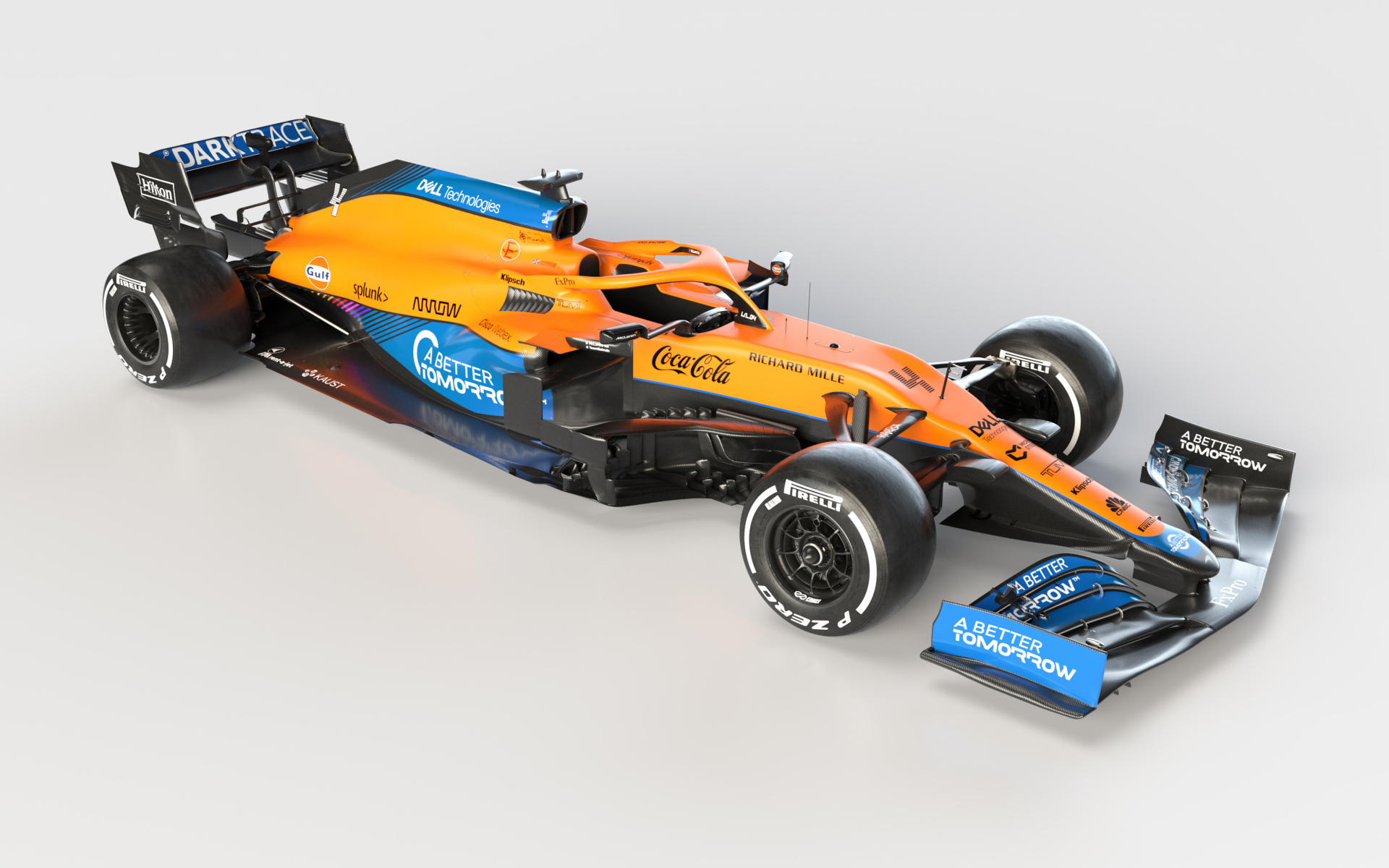 Быстрый гоночный автомобиль McLaren MCL35M 2021 года на сером фоне
