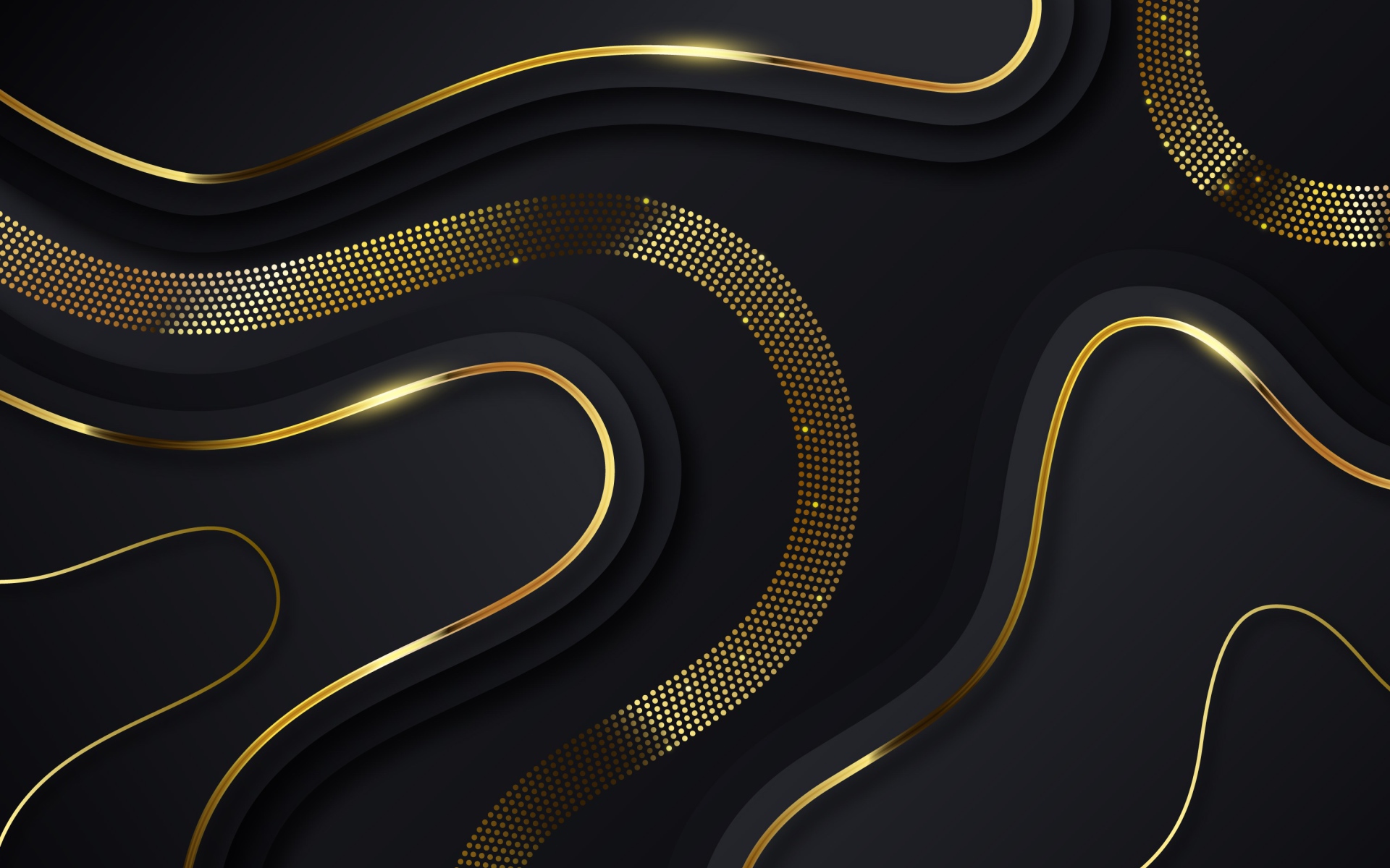 Черный фон с золотыми волнами 
