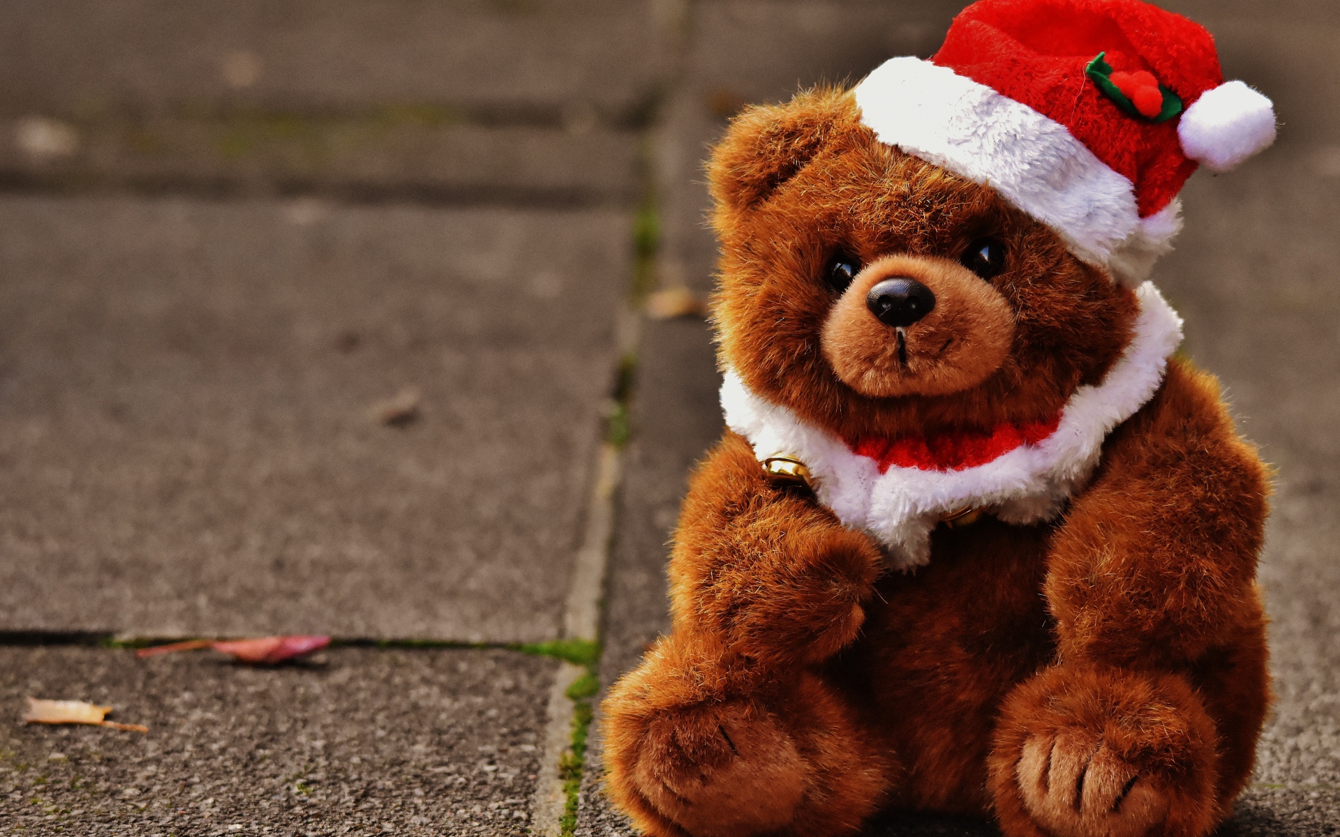 Плюшевый мишка в новогоднем колпаке 