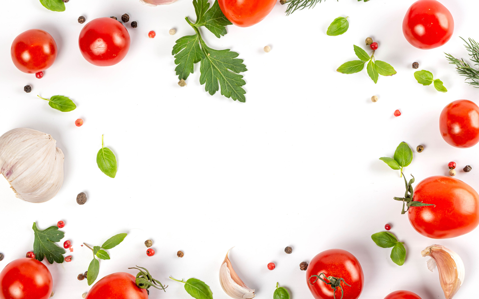 Белый фон с овощами и зеленью 