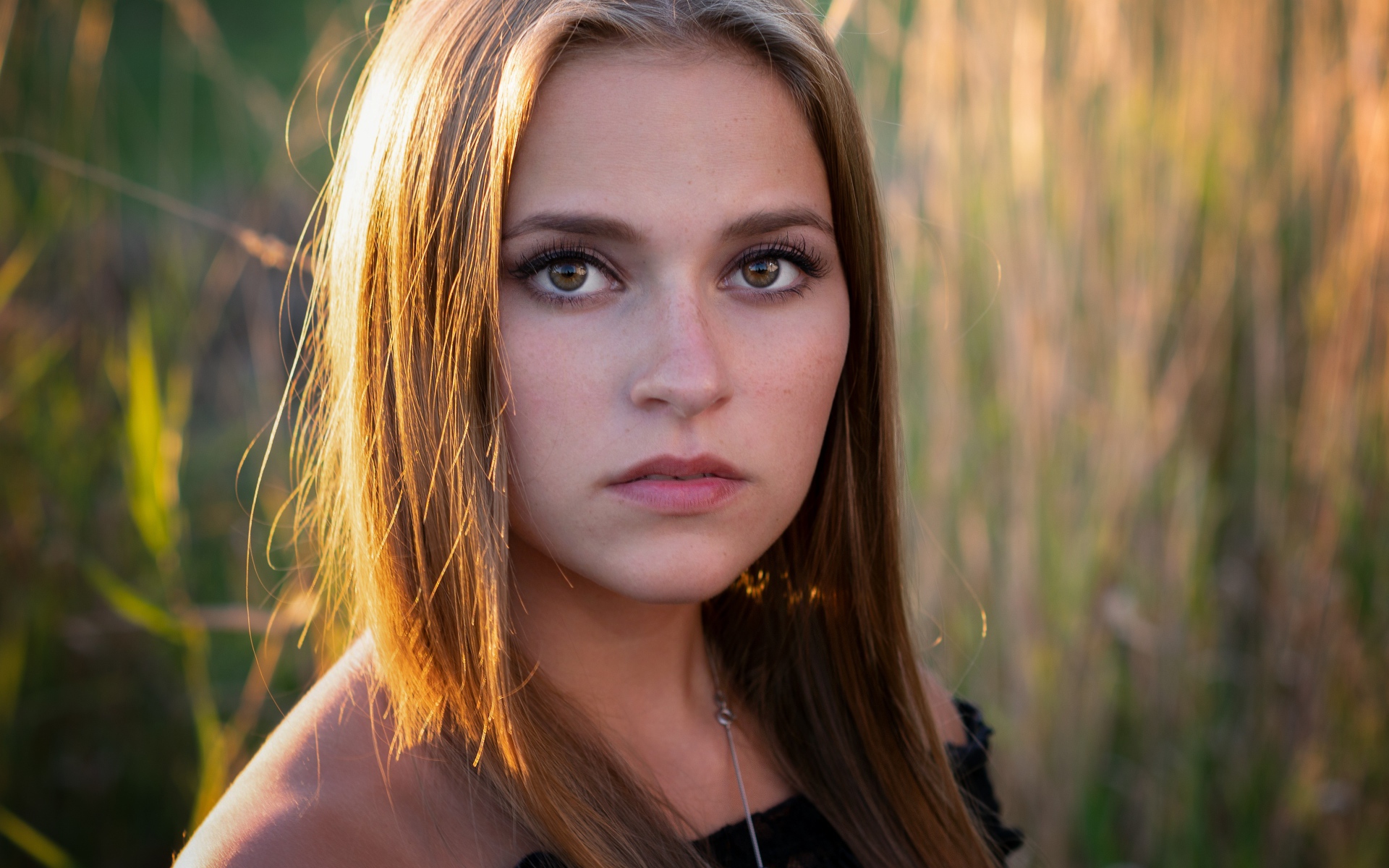 Солнце падает на волосы красивой девушки