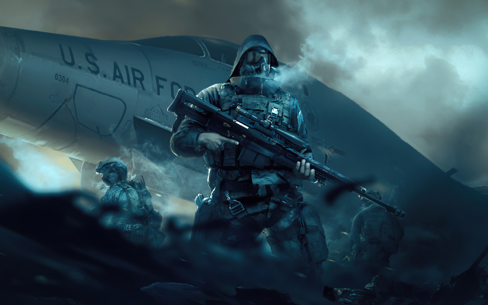 Мужчины военные у самолета 