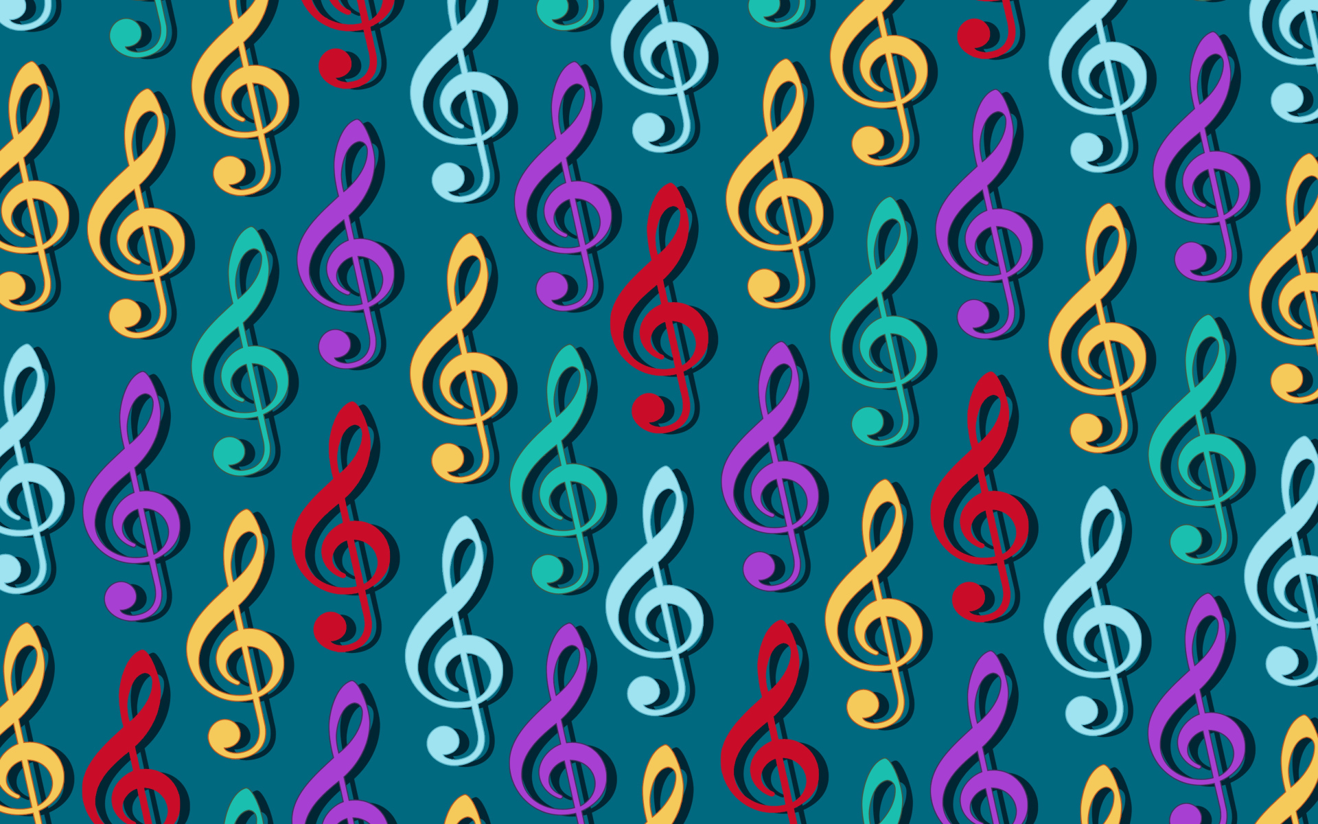 Разноцветные ноты на сером фоне 