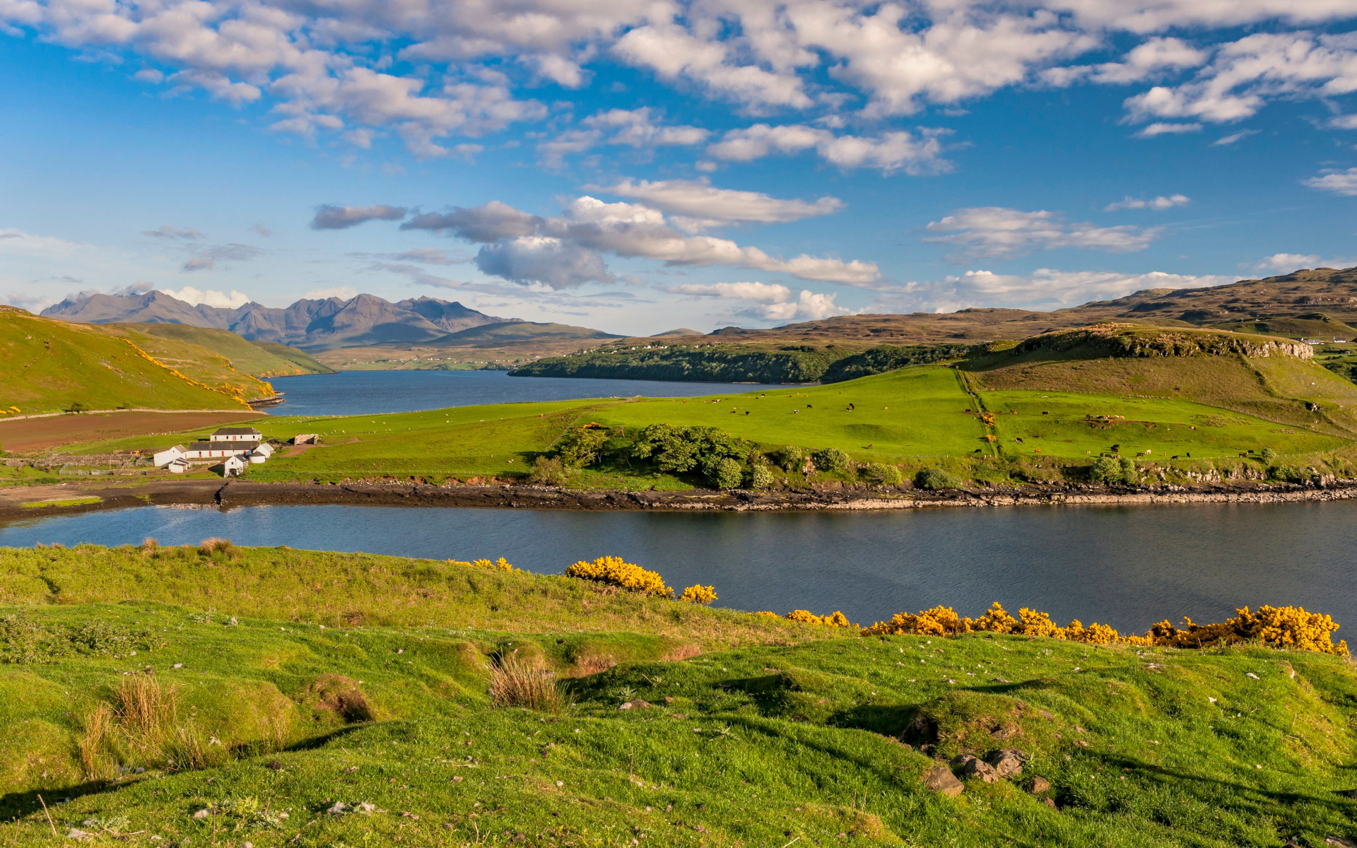 Красивый вид на реку у гор в лучах солнца 