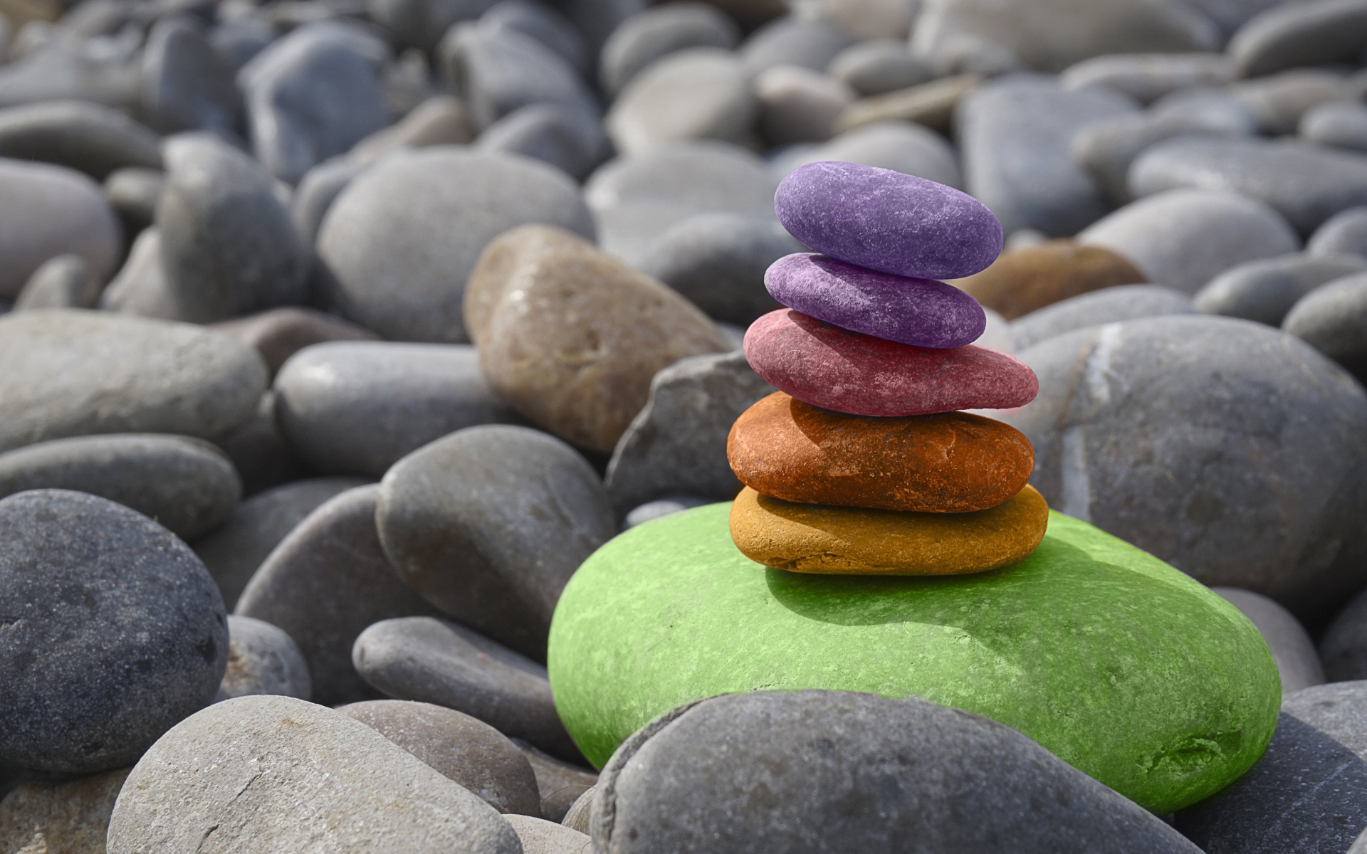 Разноцветные камни лежат на пляже