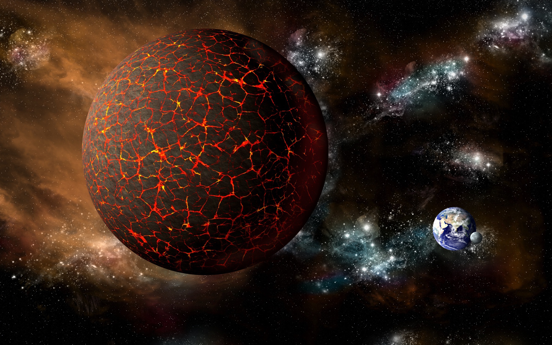 Большая раскаленная планета в космосе 