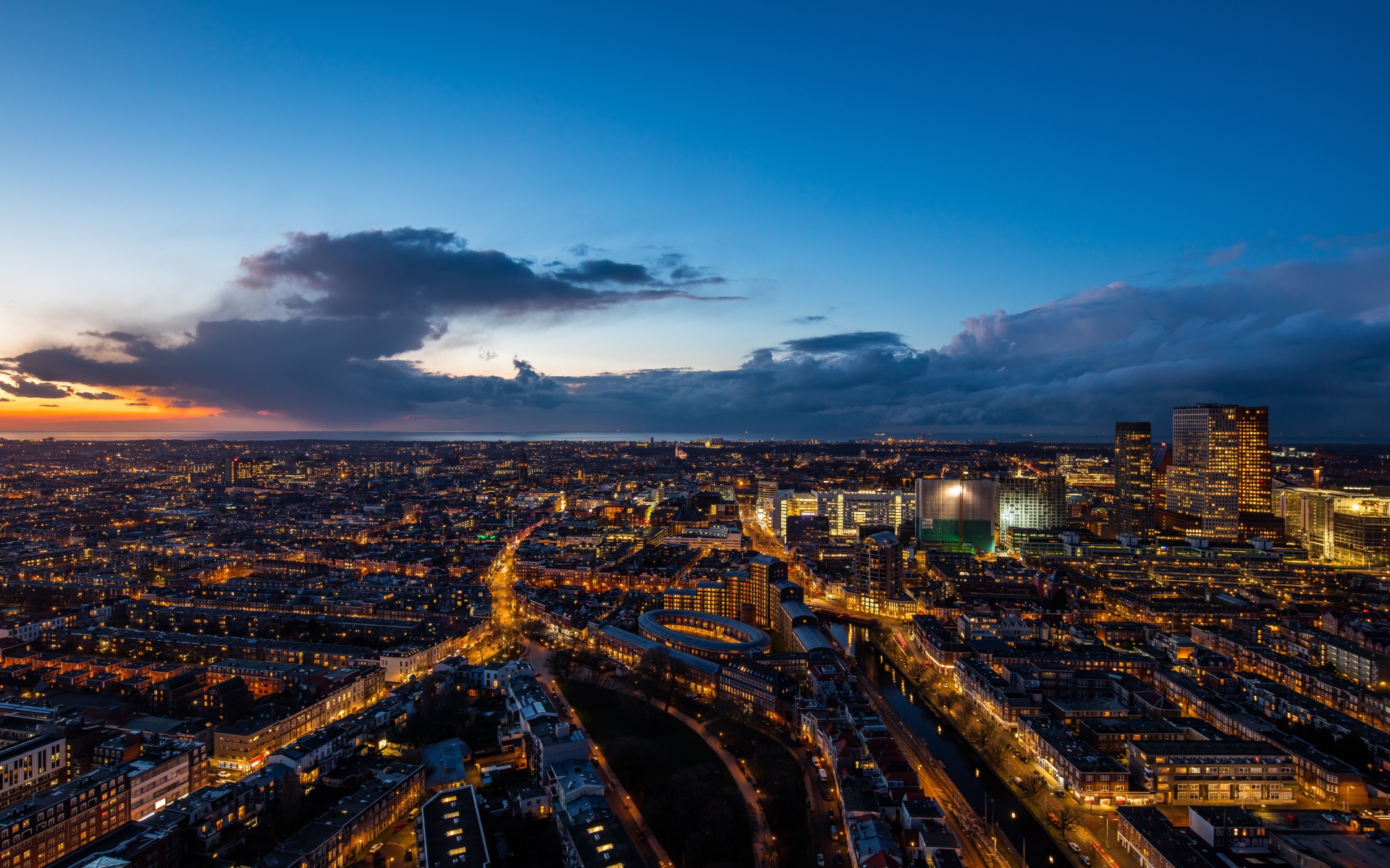 Красивый вид на ночной Сингапур, Азия