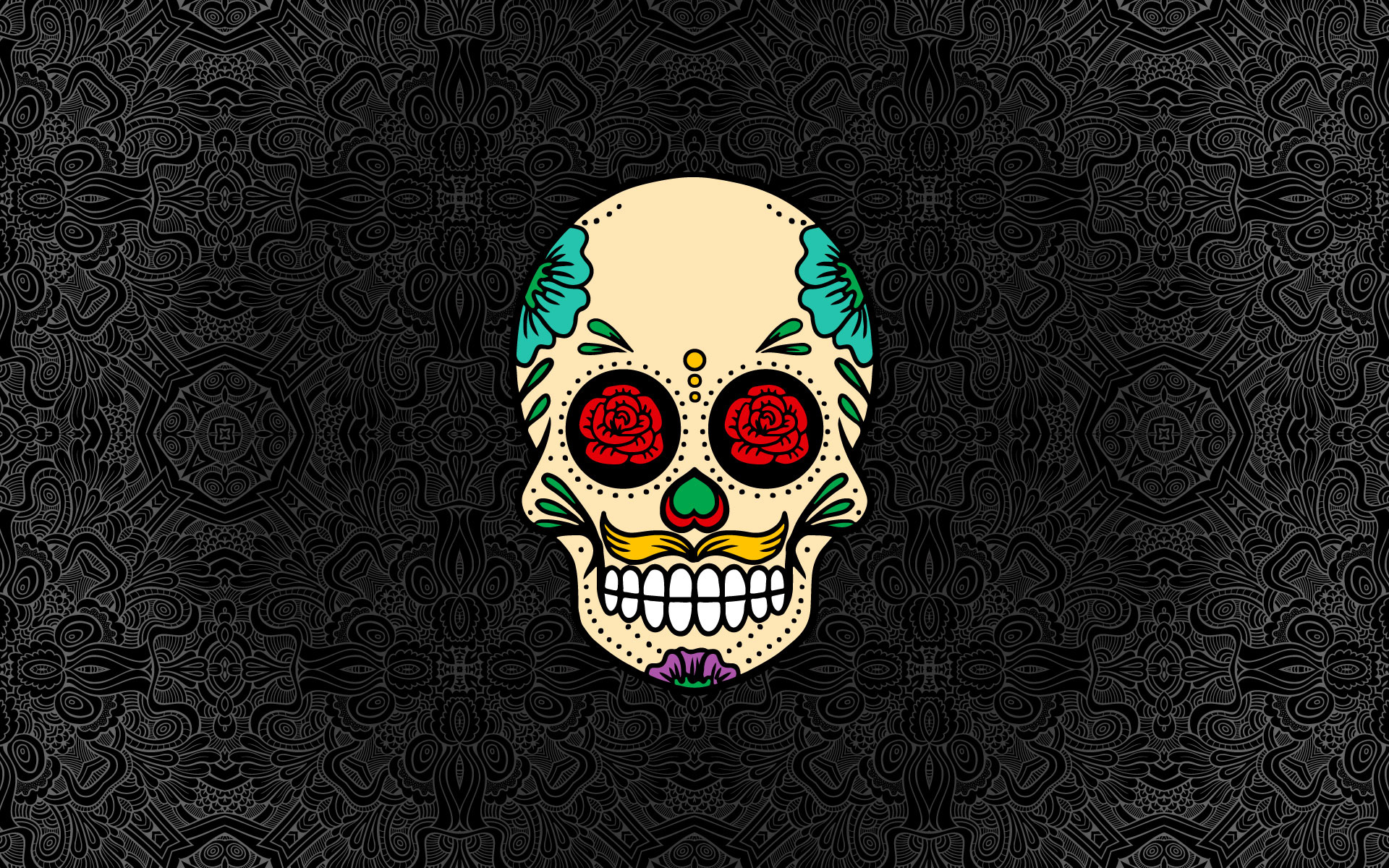 Нарисованный череп на сером фоне с узорами