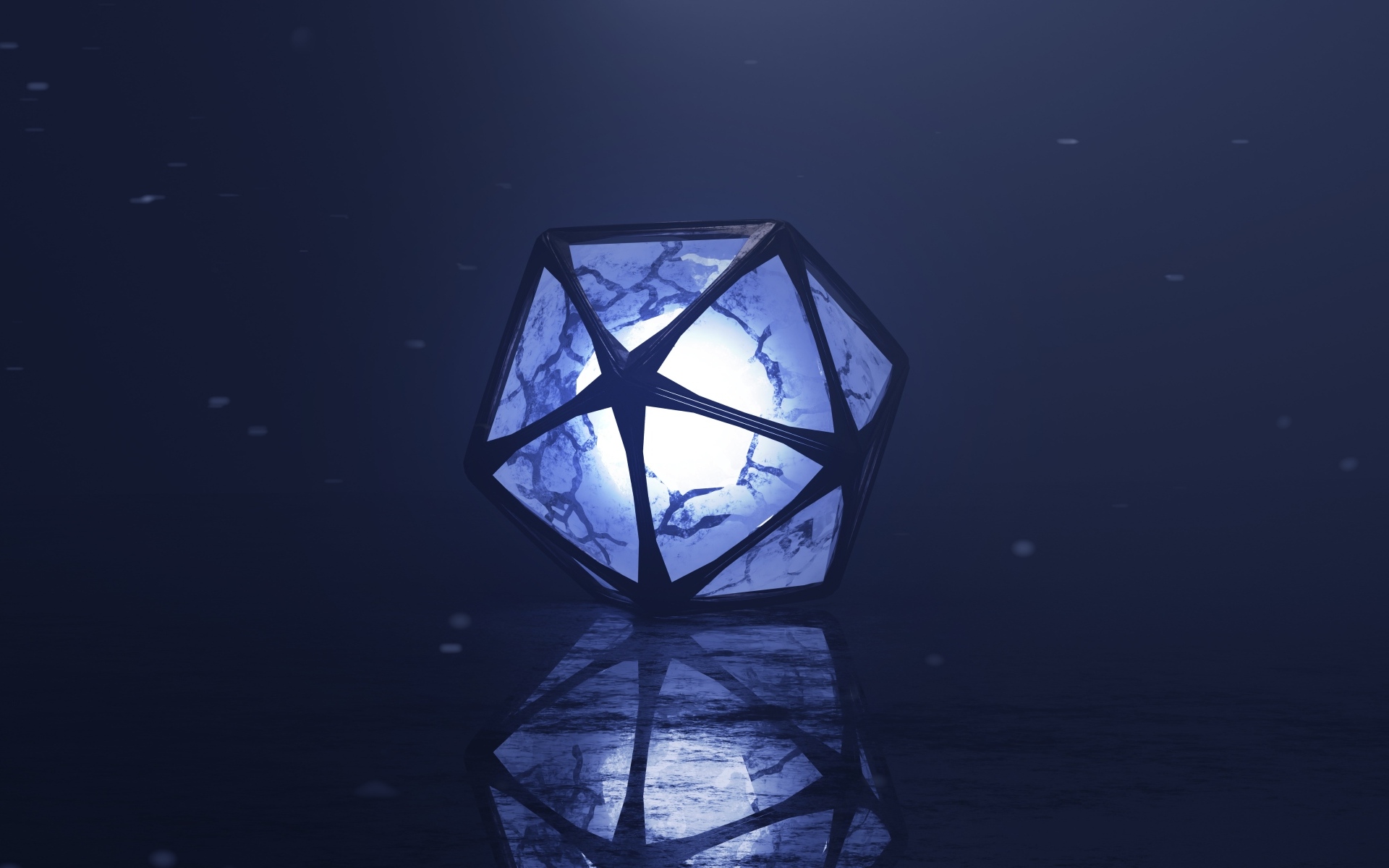 Многогранник с ярким шаром внутри 3д графика