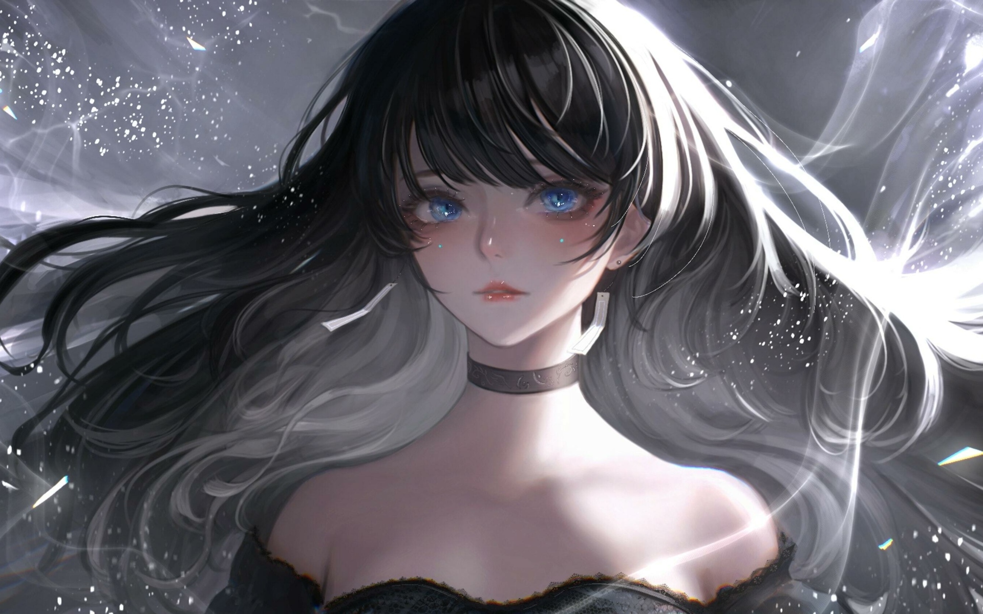 Девушка аниме с длинными черными волосами