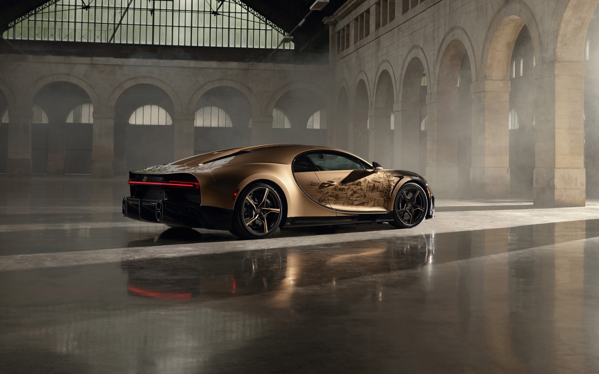 Быстрый автомобиль Bugatti Chiron в здании