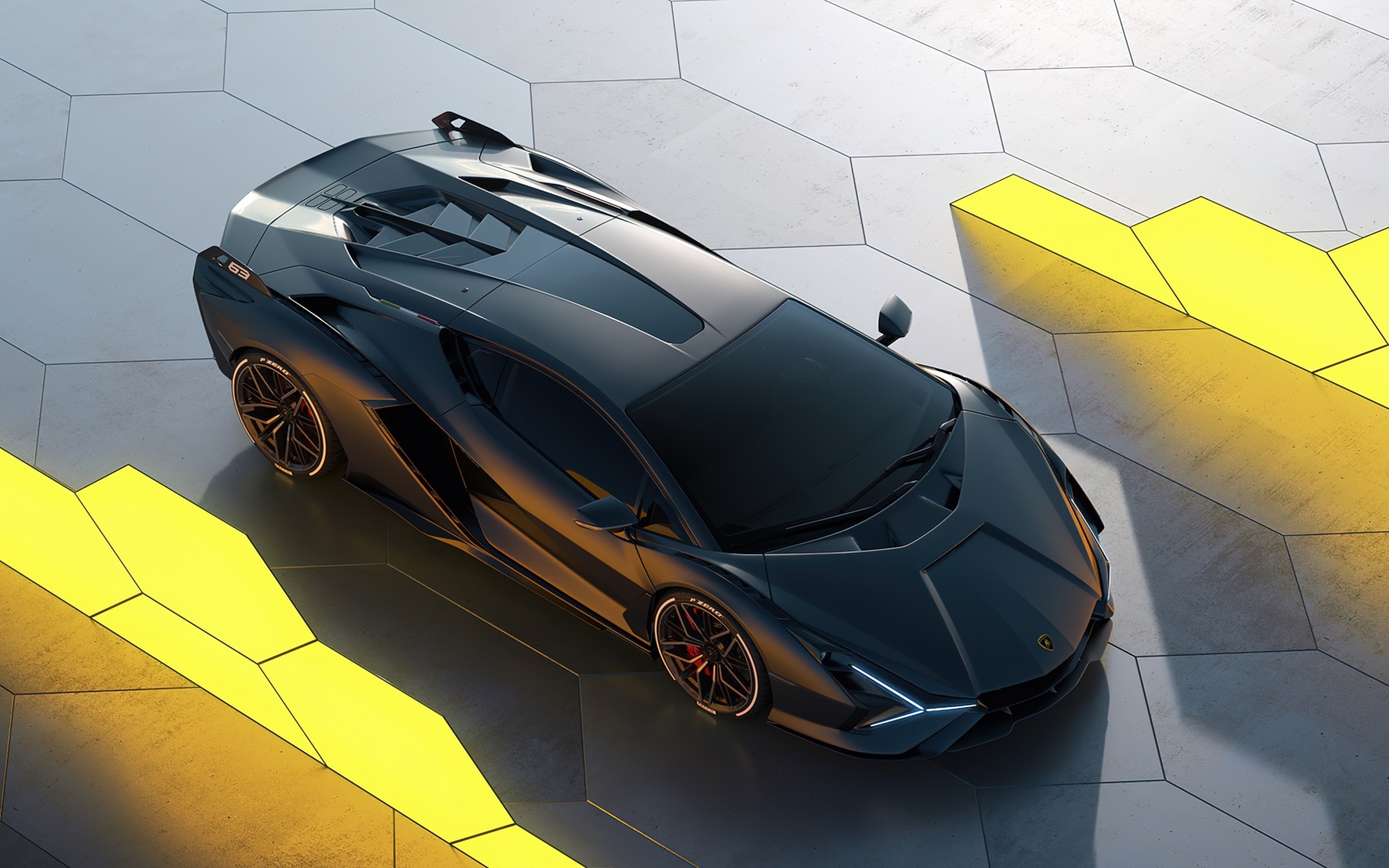 Вид сверху на автомобиль  Lamborghini Sian CGI