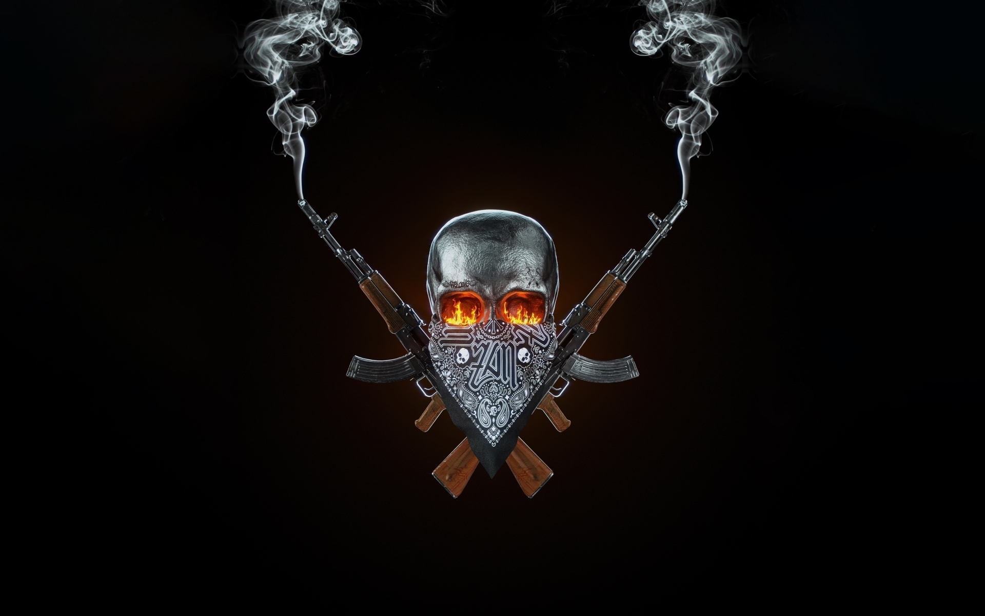 Череп и автоматы на черном фоне