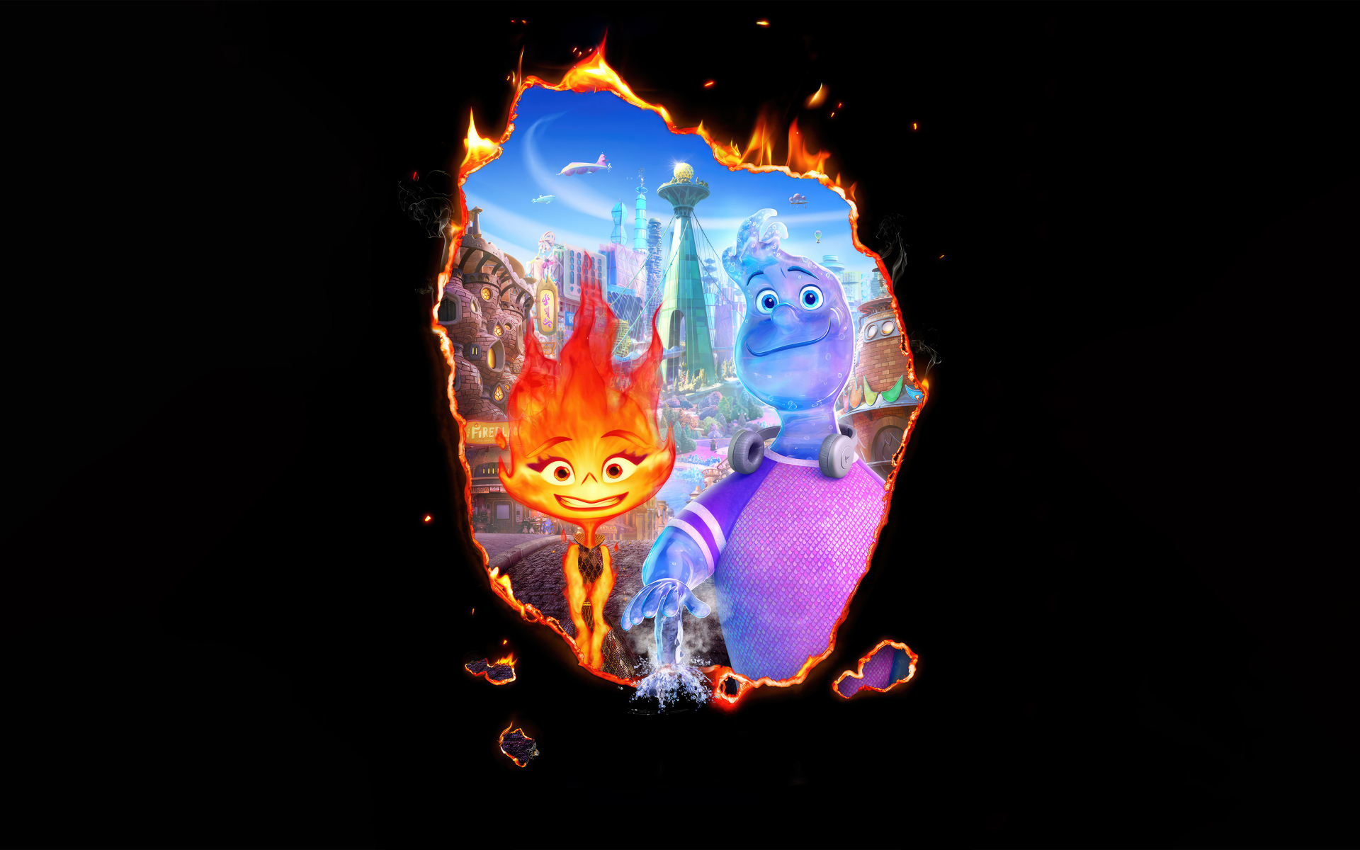 Постер мультфильма Элементарно на черном фоне