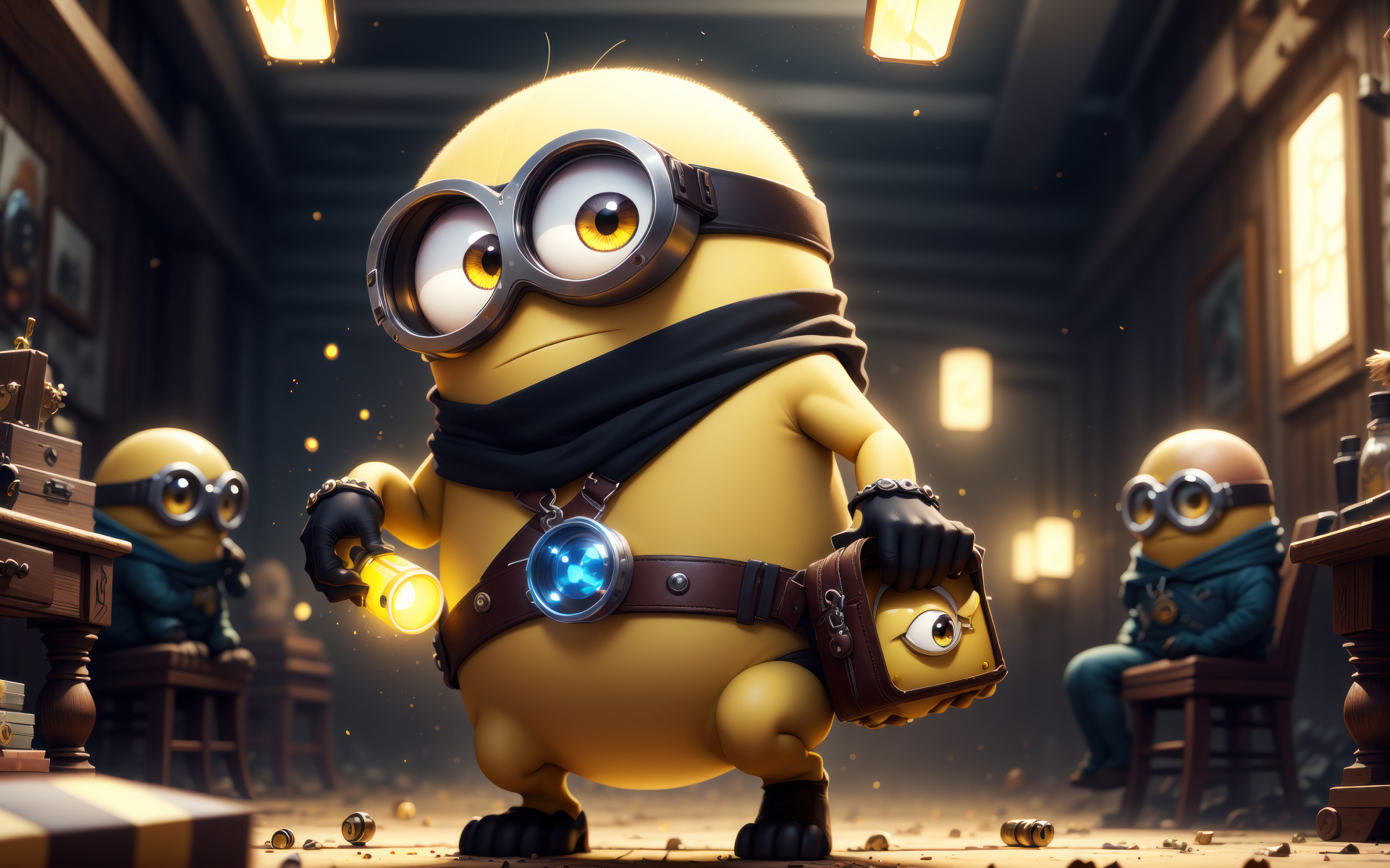 Желтый миньон в комнате