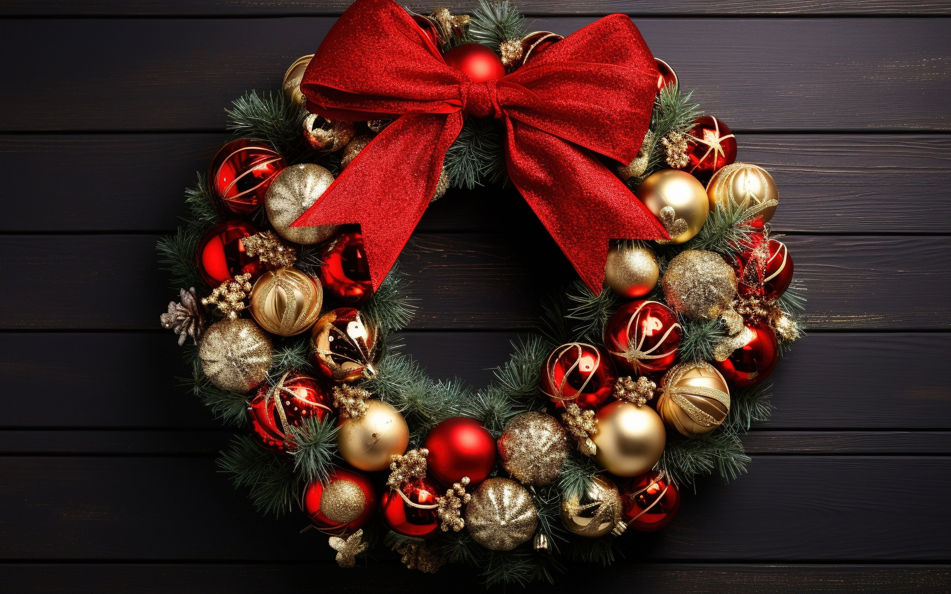 Рождественский венок с красным бантом