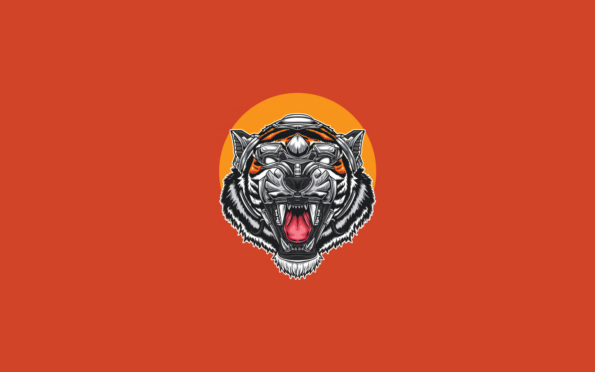 Нарисованная голова тигра на оранжевом фоне