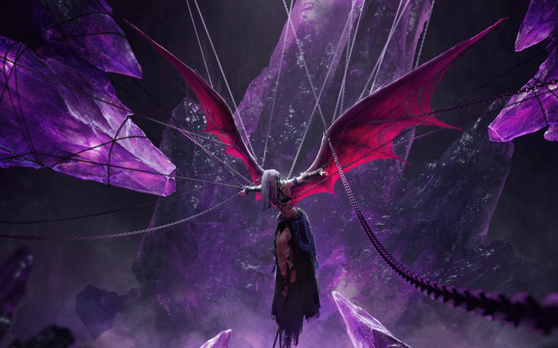 Девушка демон прикована к цепям