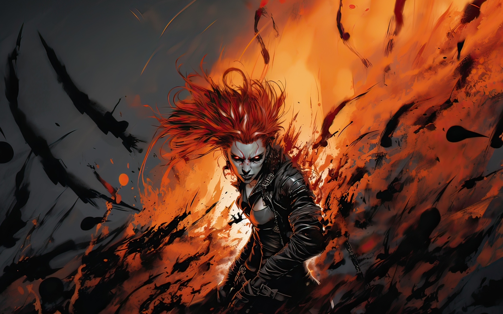 Девушка демон в черной куртке