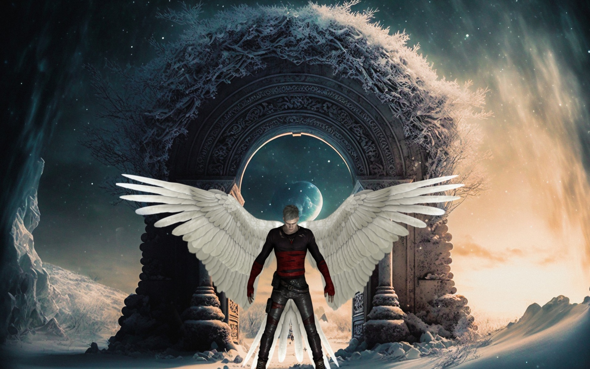 Фантастический мужчина с крыльями ангела