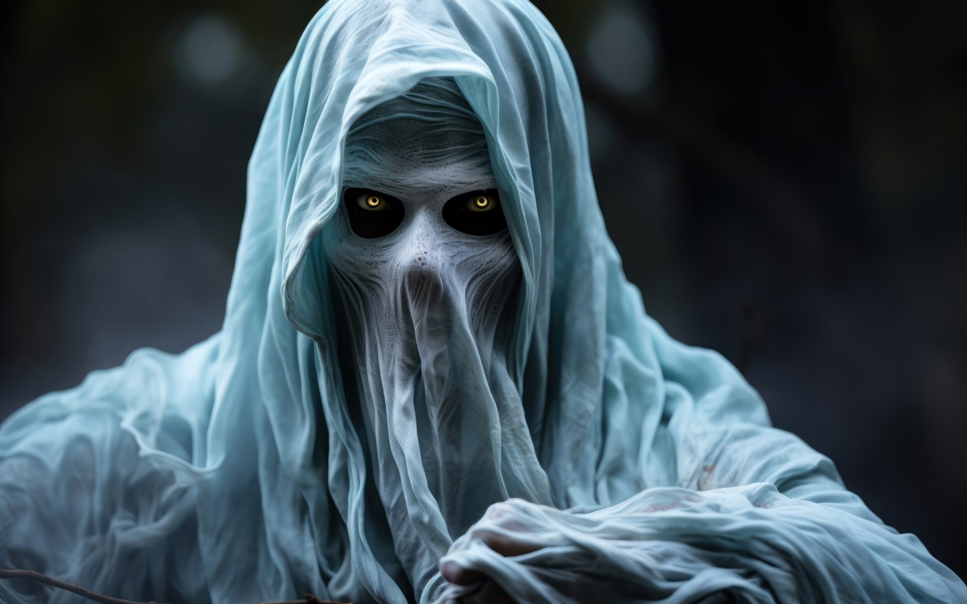 Белый призрак со светящимися глазами