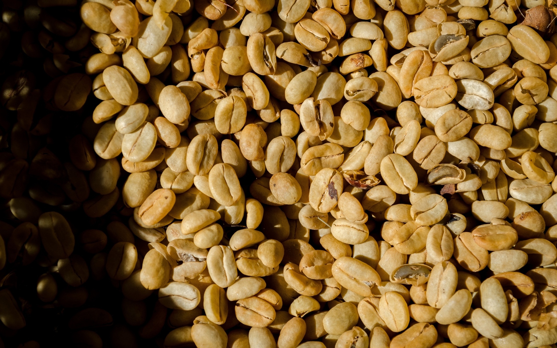 Зеленые ароматные зерна черного кофе