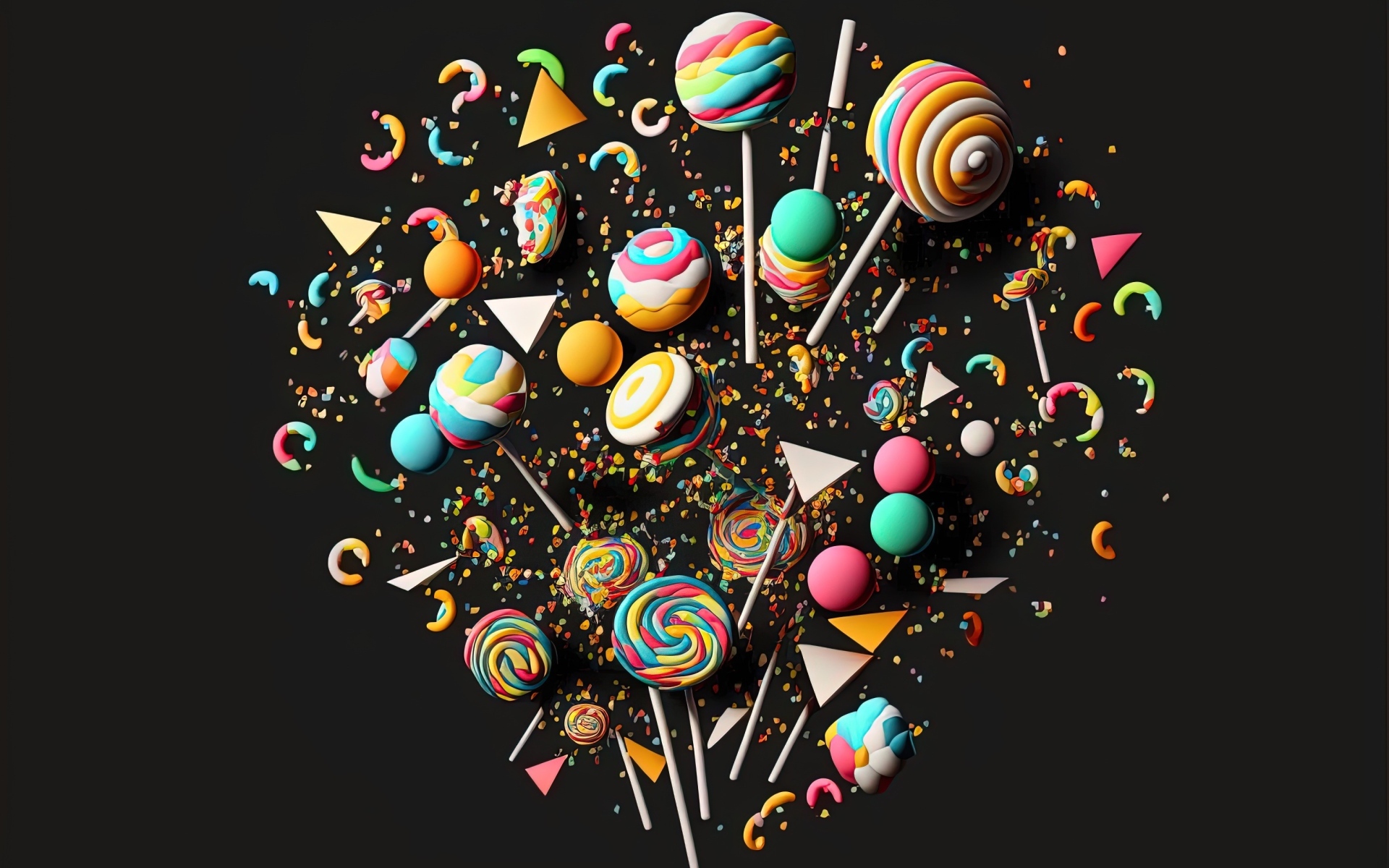 Много разноцветных сладких конфет на черном фоне