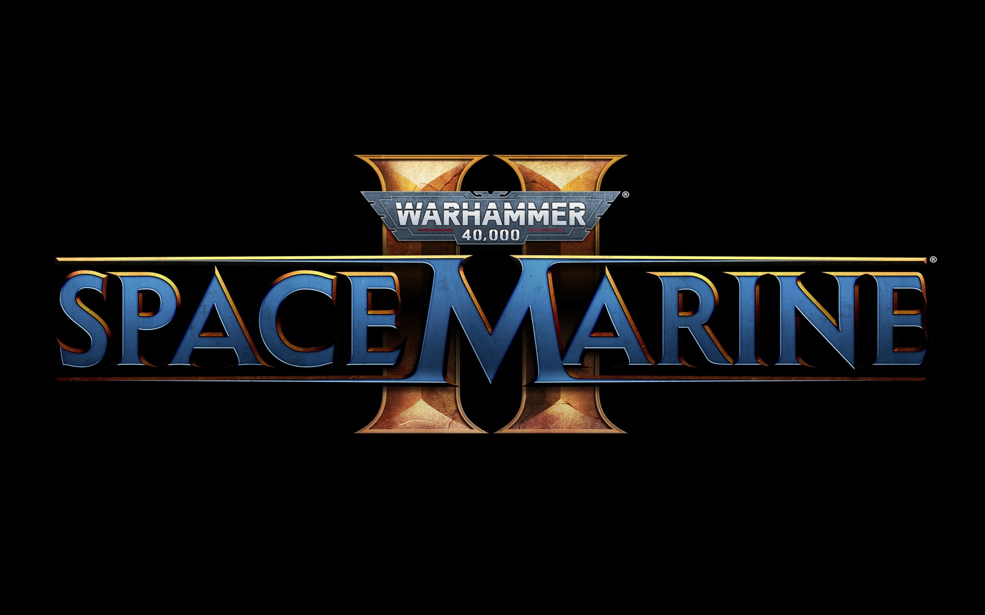 Логотип компьютерной игры Warhammer 40,000: Space Marine 2 на черном фоне