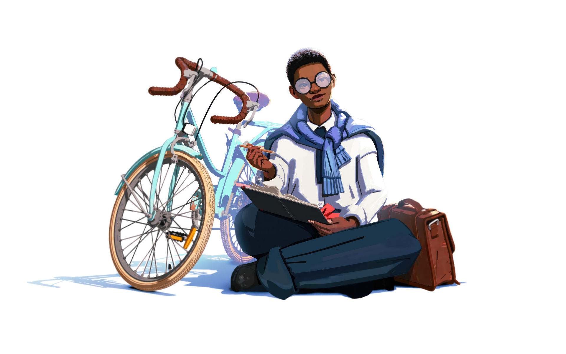 Персонаж компьютерной игры Season: A Letter to the Future   с велосипедом