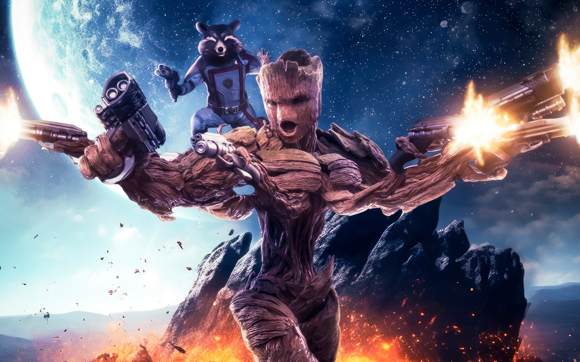 Грут и Ракета в фильме Стражи Галактики. Часть 3