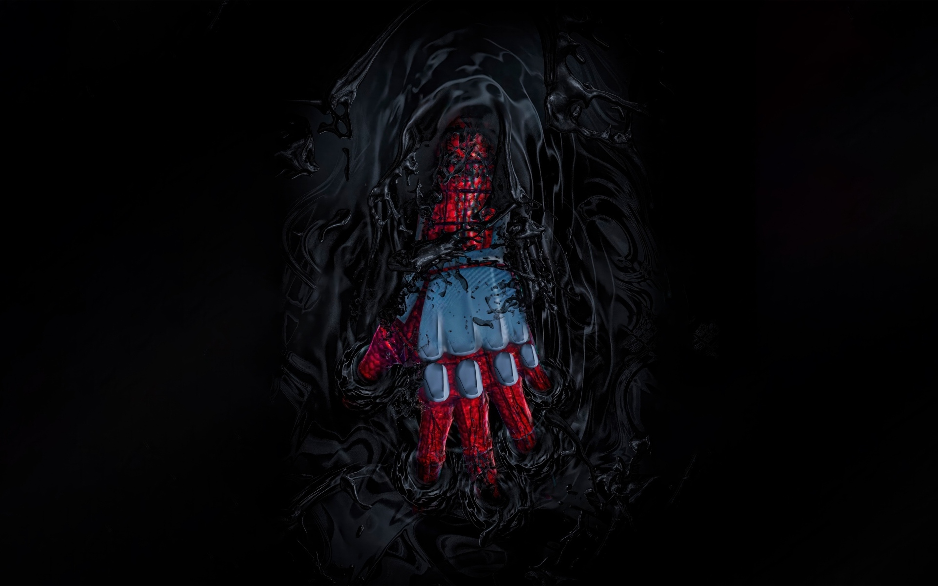 Рука Спайдермена погружается в черную массу