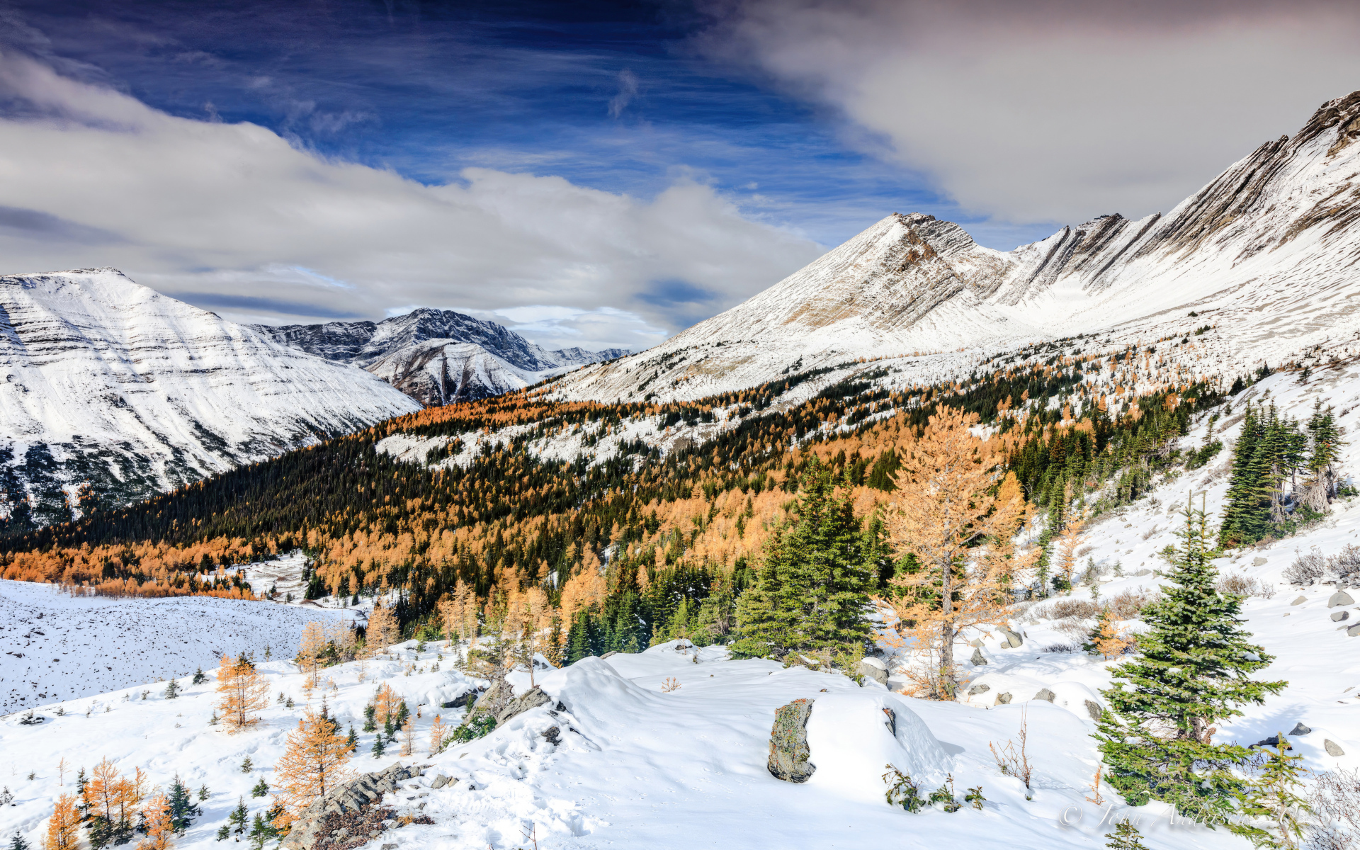 Красивый вид на холодные заснеженные горы