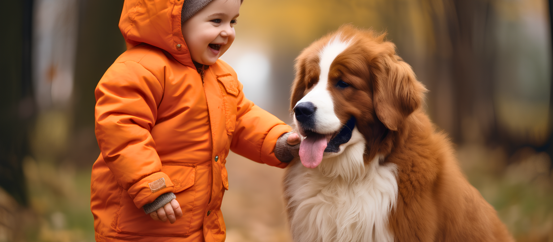 Маленькая девочка со щенком в парке осенью